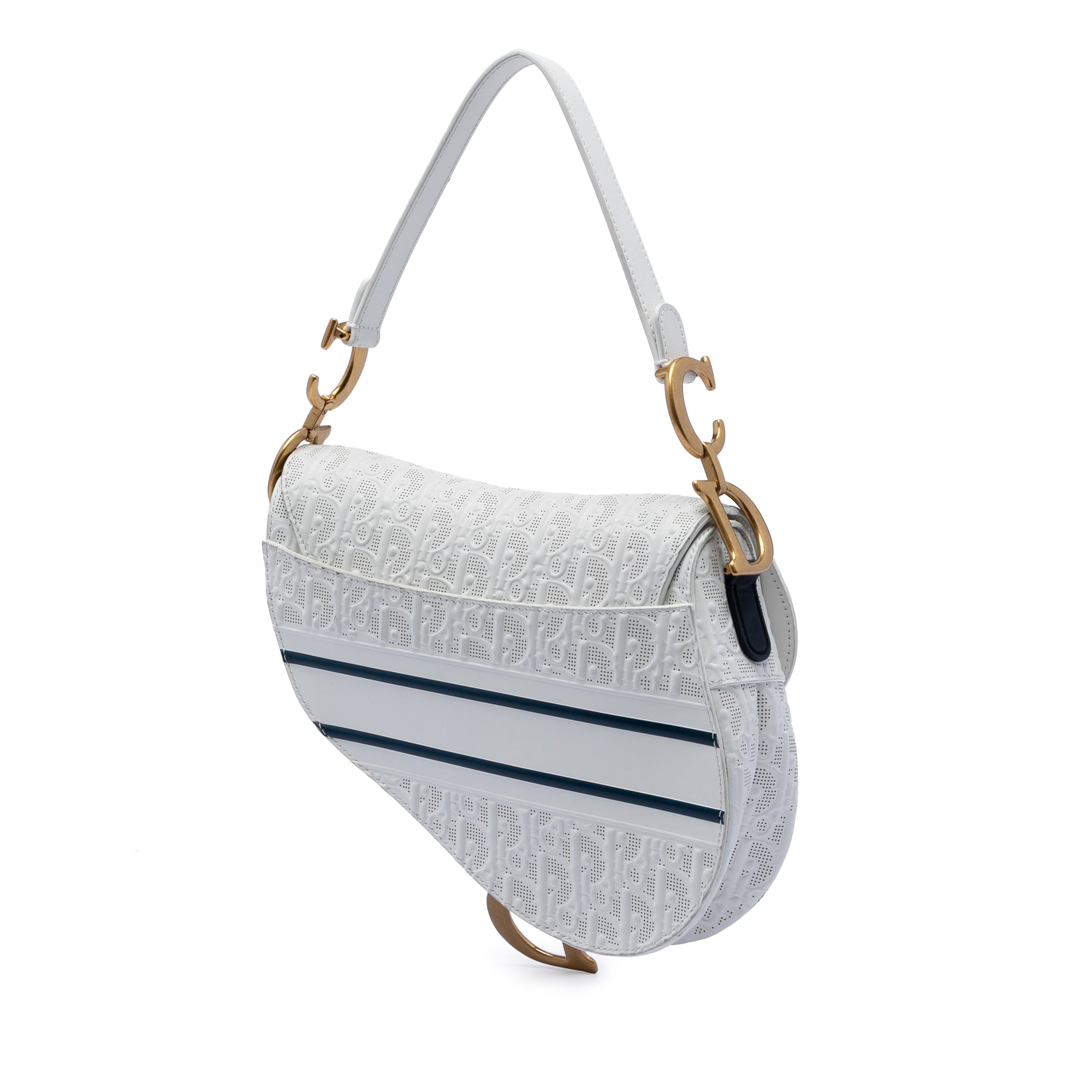 Perforated Oblique Embossed Calfskin Saddle Bag