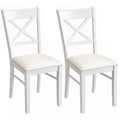 2 Upholstered Dining Chairs with Rubberwood Frame, Padded Seat, X-Back, White