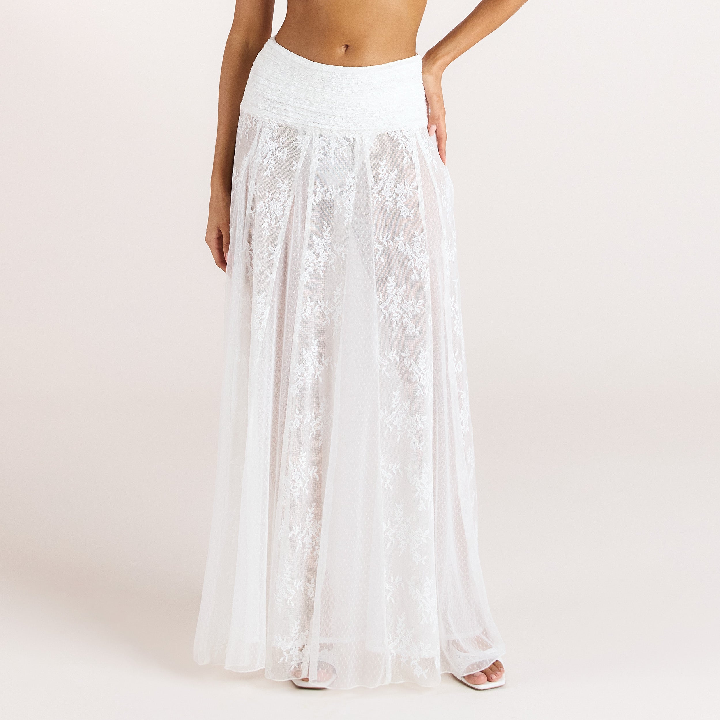 Lounge Underwear Sheer Lace Maxi Skirt - White
