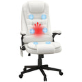 Heated Massage Office Chair with 6 Vibration Points, Armrest and Remote, White