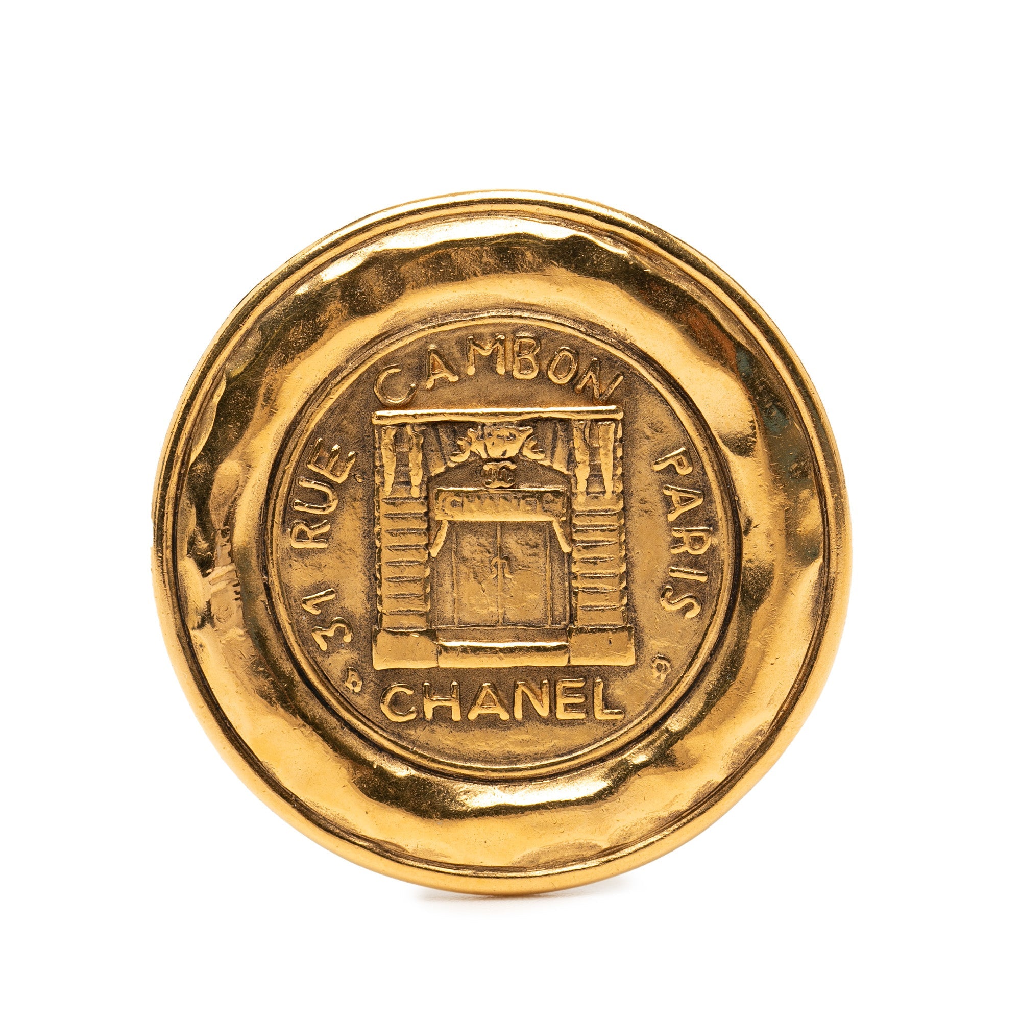 Gold Plated 31 Rue Cambon Round Brooch