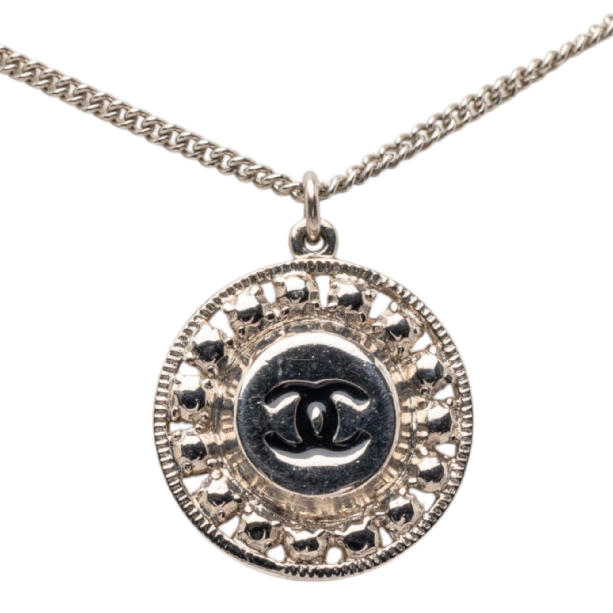 CC Silver Plated Crystal Enamel Pendant Necklace
