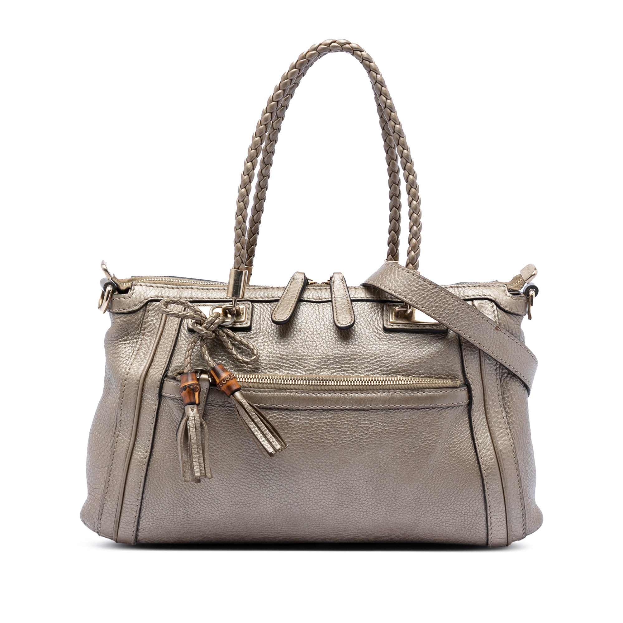 Metallic Pebbled Calfskin Bella Satchel