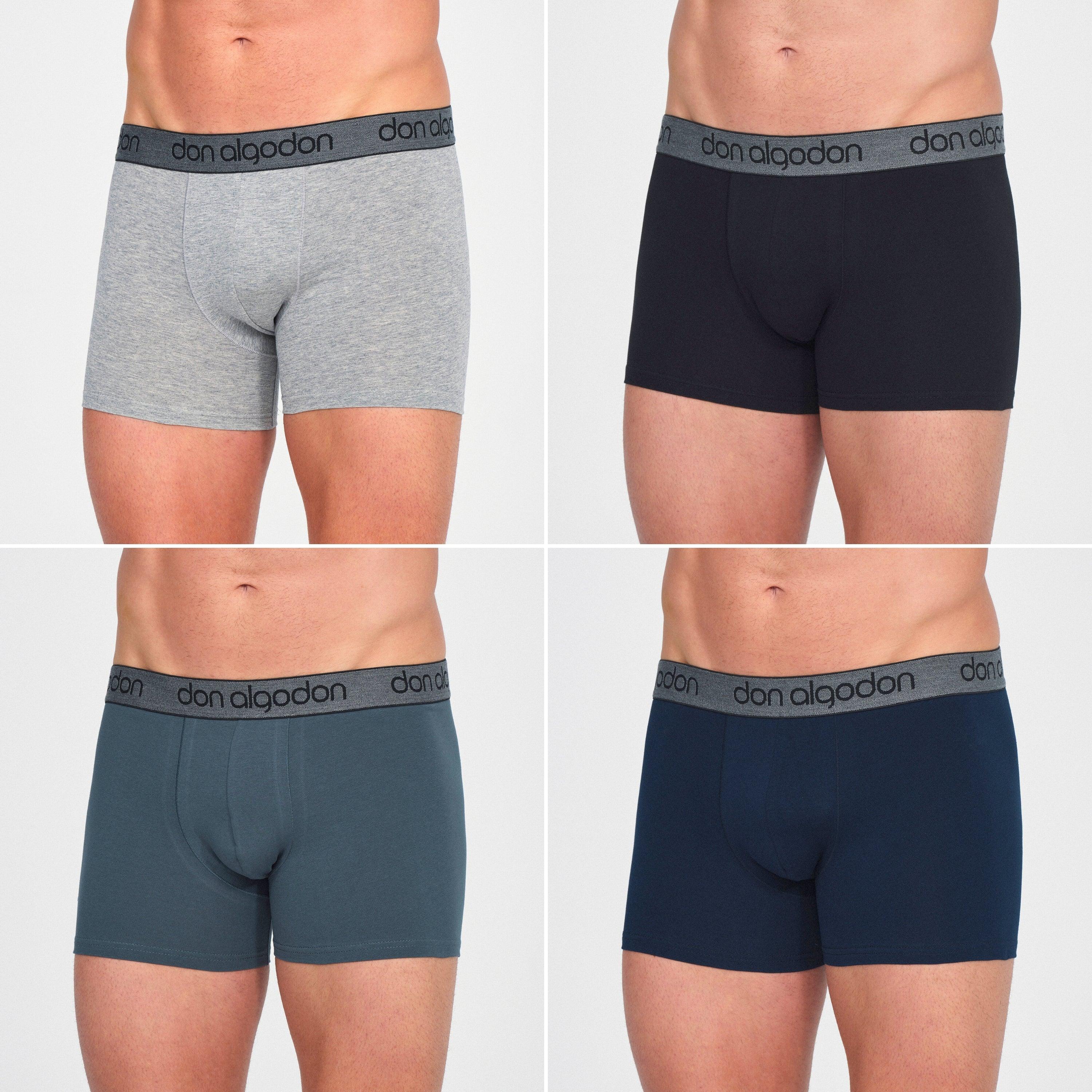 Don Algodon | Pack 6 Boxers Lisos | 3 Negros, 1 Marino, 1 Verde, 1 Gris | Transpirables