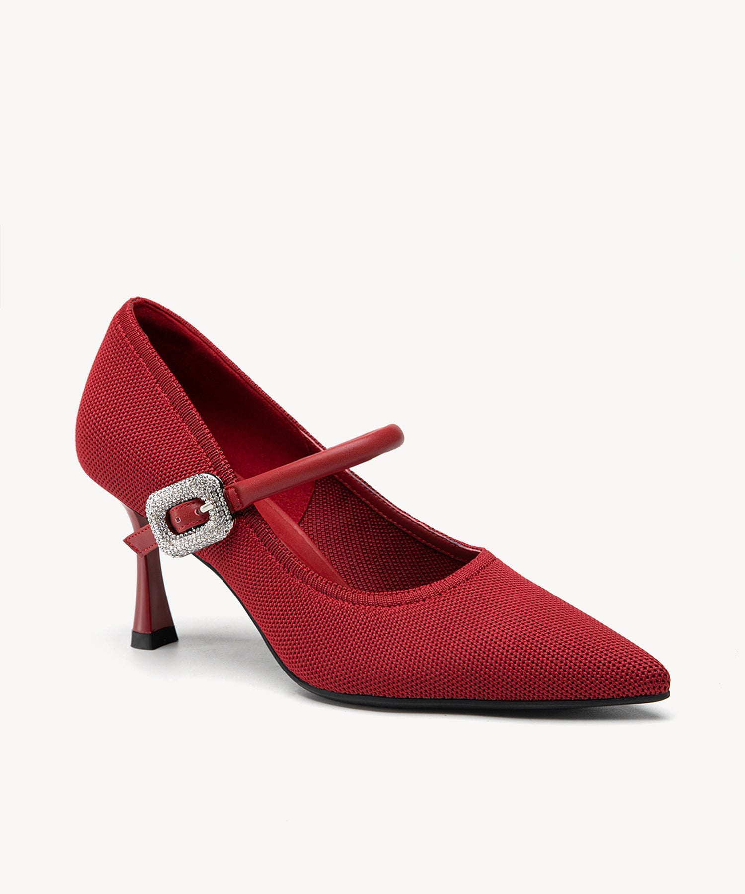 EternalPace Shimmer Buckle Pointed Toe Heeled Pump - Red / US 9.5 | EU 41 | UK 7.5