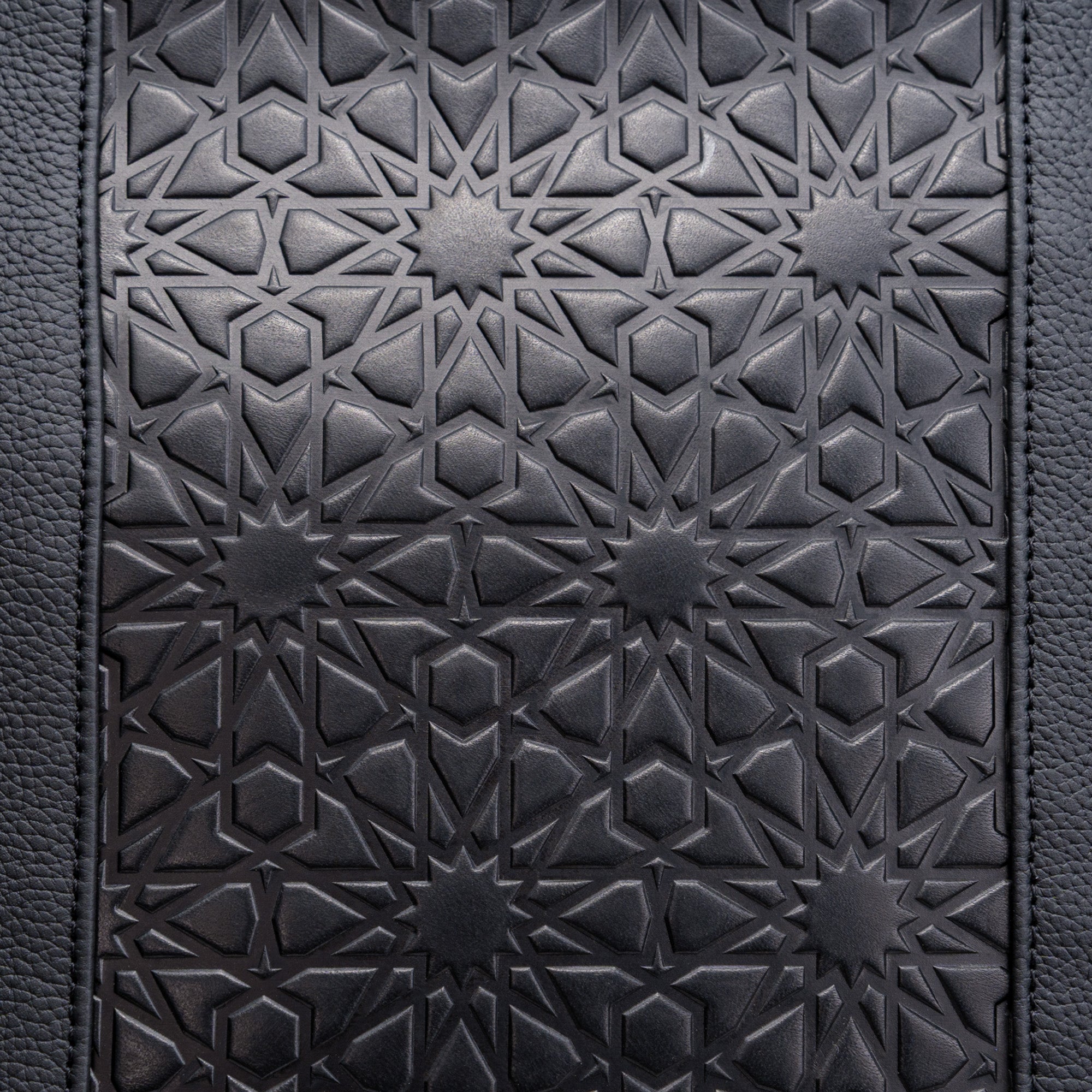 Black Leather Tote Bag - Alhambra Pattern Embossed