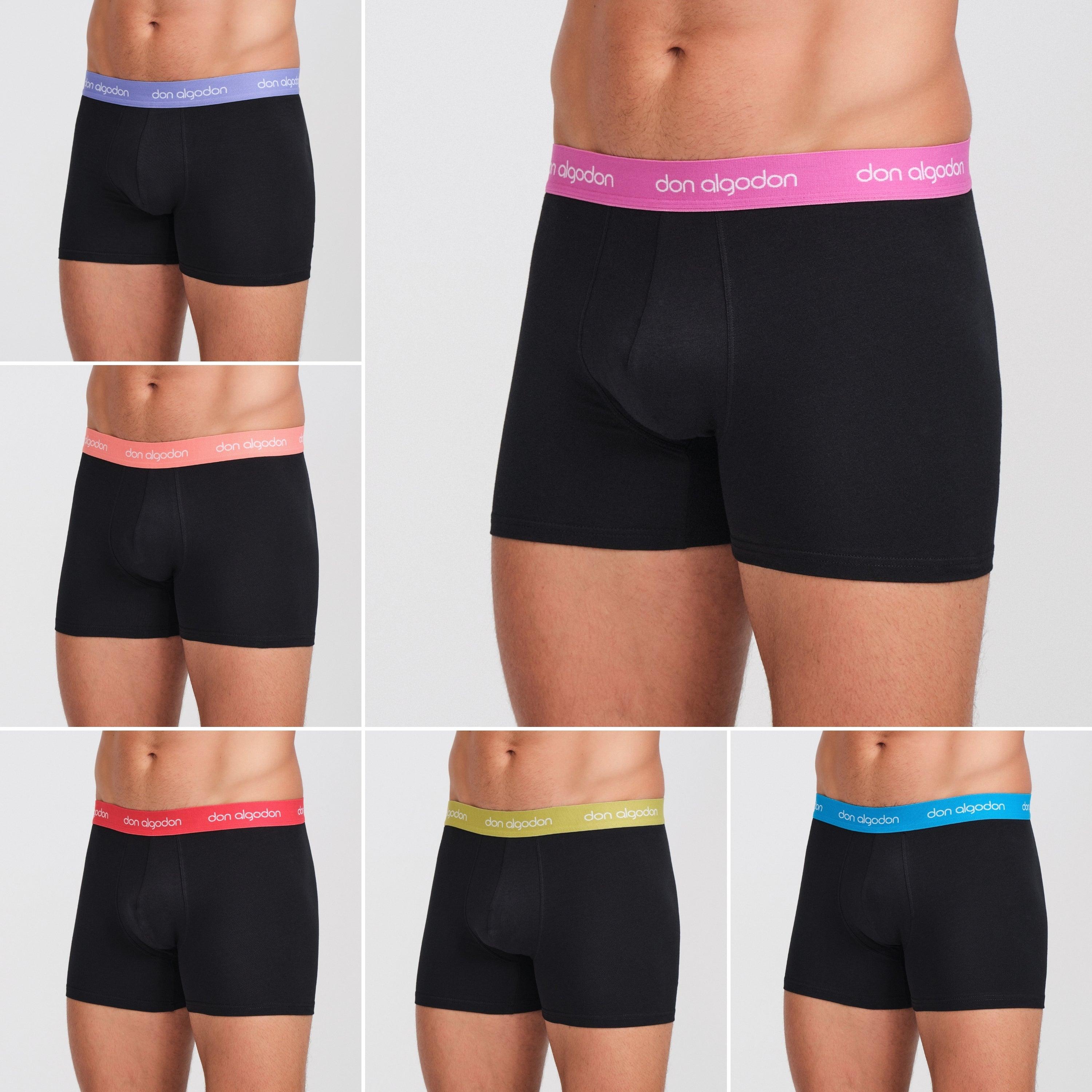Don Algodon | Pack 6 Bóxers Lisos para Hombres | Cintura de Colores | Transpirables y Ajustables