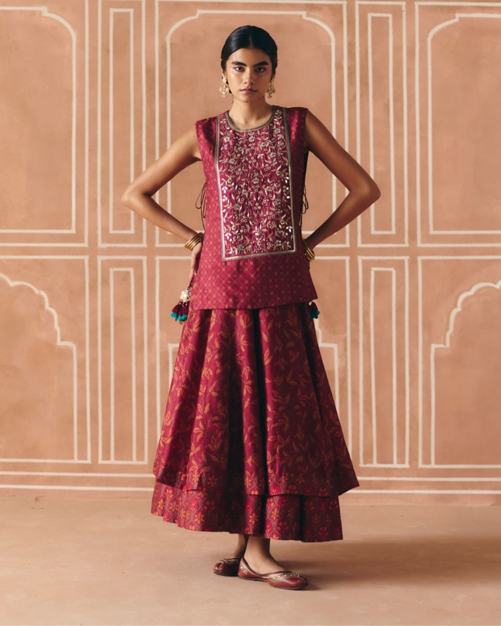 Berry Plum Cropped Skirt Set By KYNAH, Luxury Indian Fashion & Bridal Wear