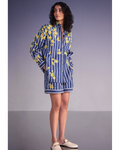 Floral Embroidered Stripe Shirt & Shorts Set By KYNAH, Luxury Indian Fashion & Bridal Wear