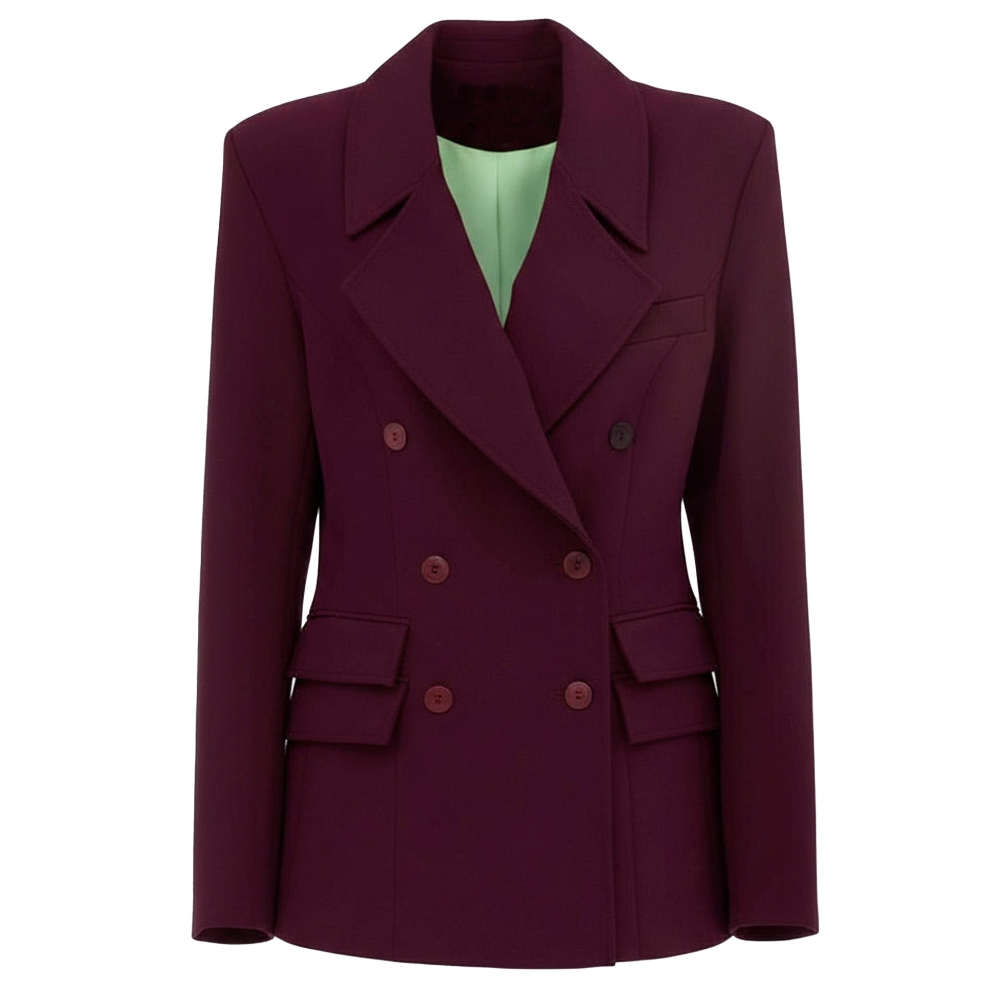 Classic Tailored Double-Breasted Blazer - Burgundy