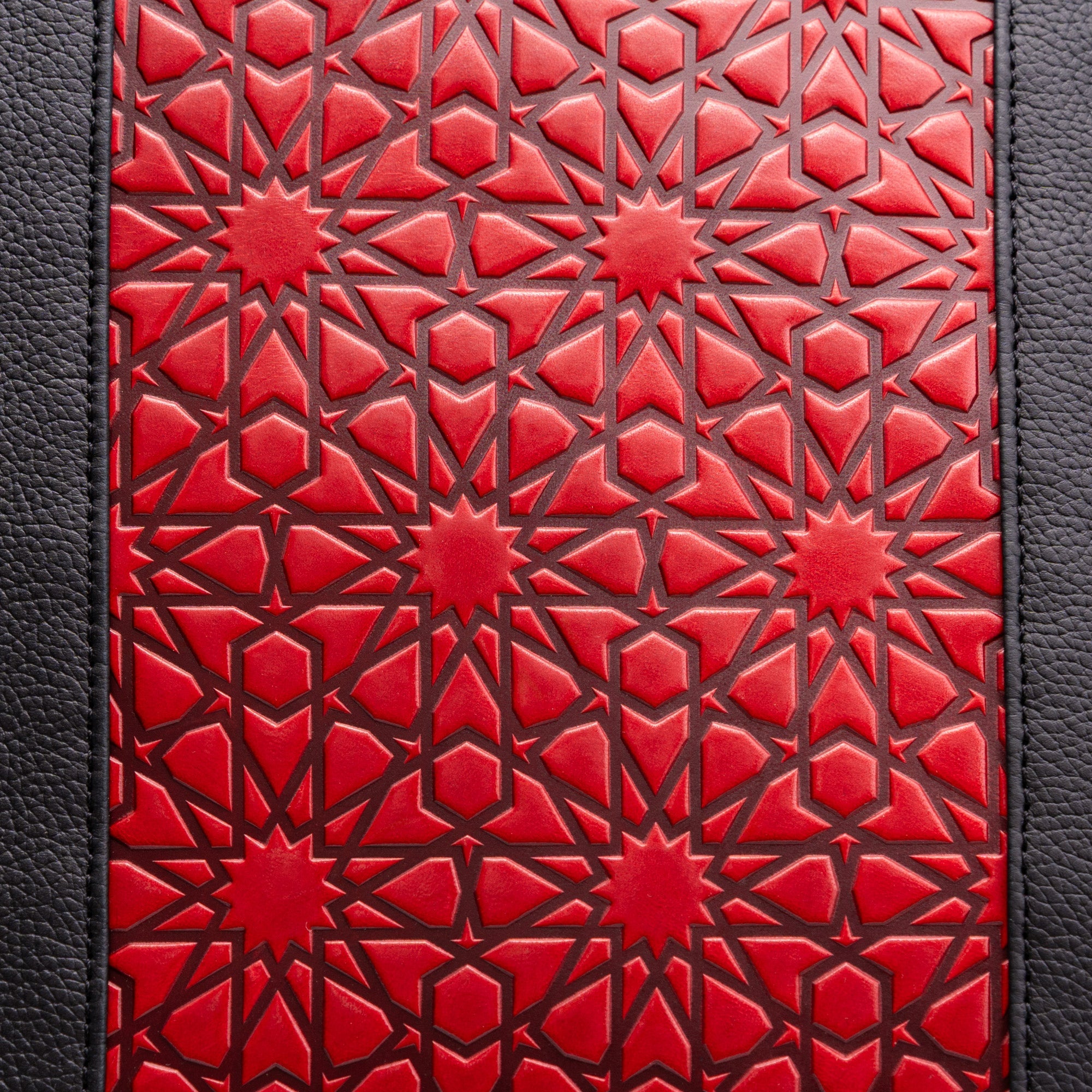 Leather Tote Bag Red and Black with Islamic Art Embossed Pattern