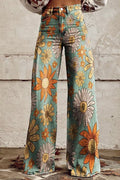 Vintage Floral Print Wide Leg Pants