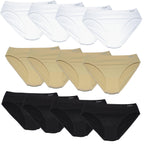 FEVI | Pack de 12 Braguitas Tiro Medio en 1 o 3 Colores Diferentes: Blanco, Negro y Beige | Talla única M-L