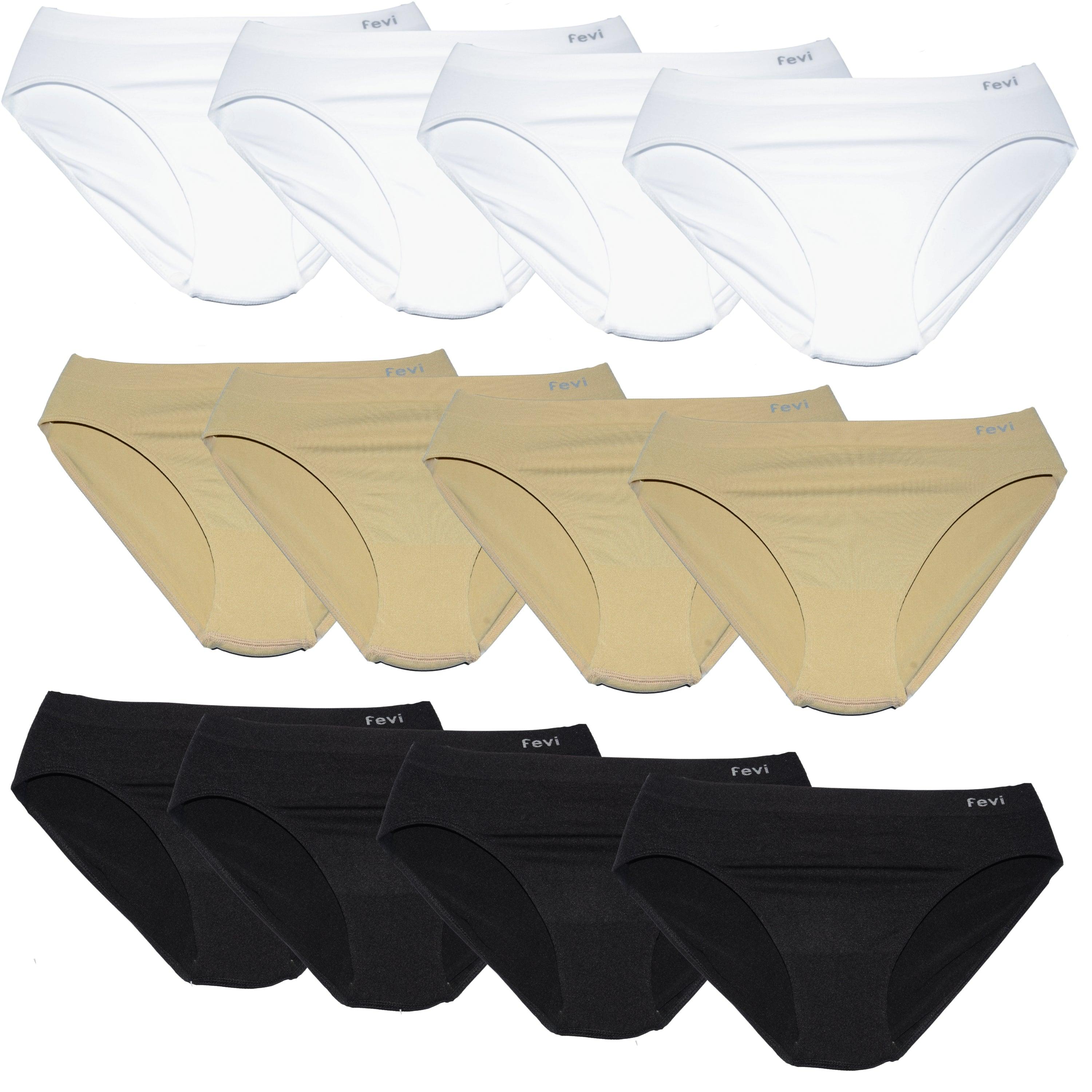FEVI | Pack de 12 Braguitas Tiro Medio en 1 o 3 Colores Diferentes: Blanco, Negro y Beige | Talla única M-L