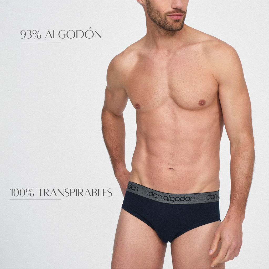 Don Algodon | Pack 6 Slips para Hombre Lisos | 3 Negros, 1 Marino, 1 Verde, 1 Gris | Transpirables