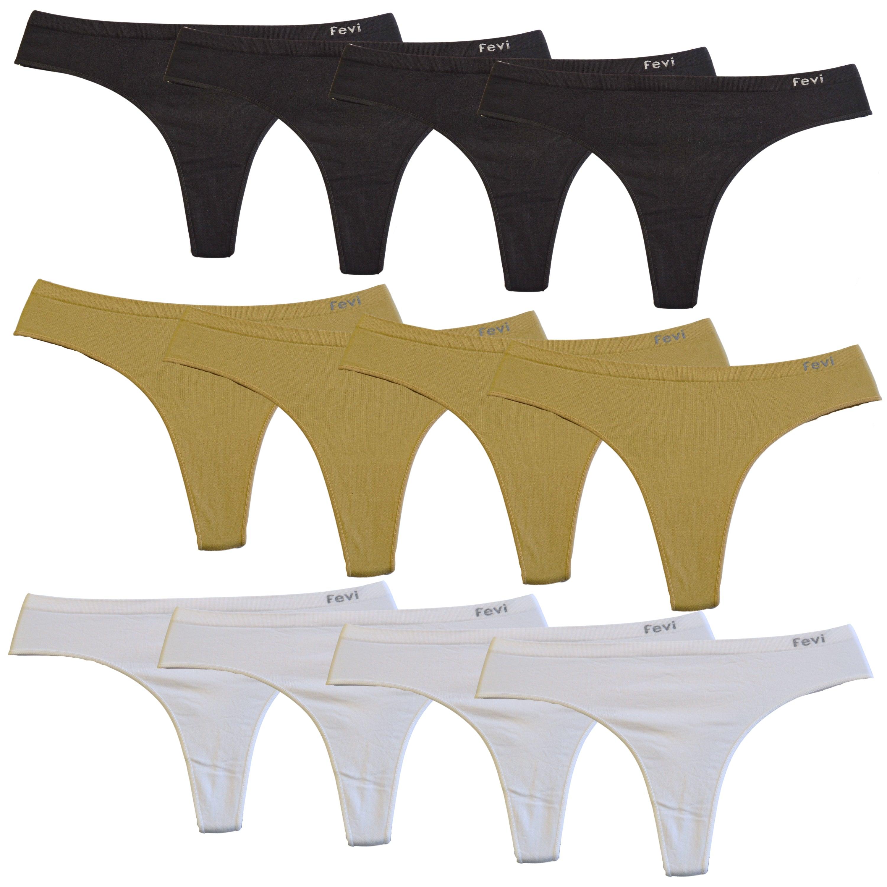FEVI | Pack de 12 Tangas en 1 o 3 Colores Diferentes: Blanco, Negro y Beige | Talla Única: M-L