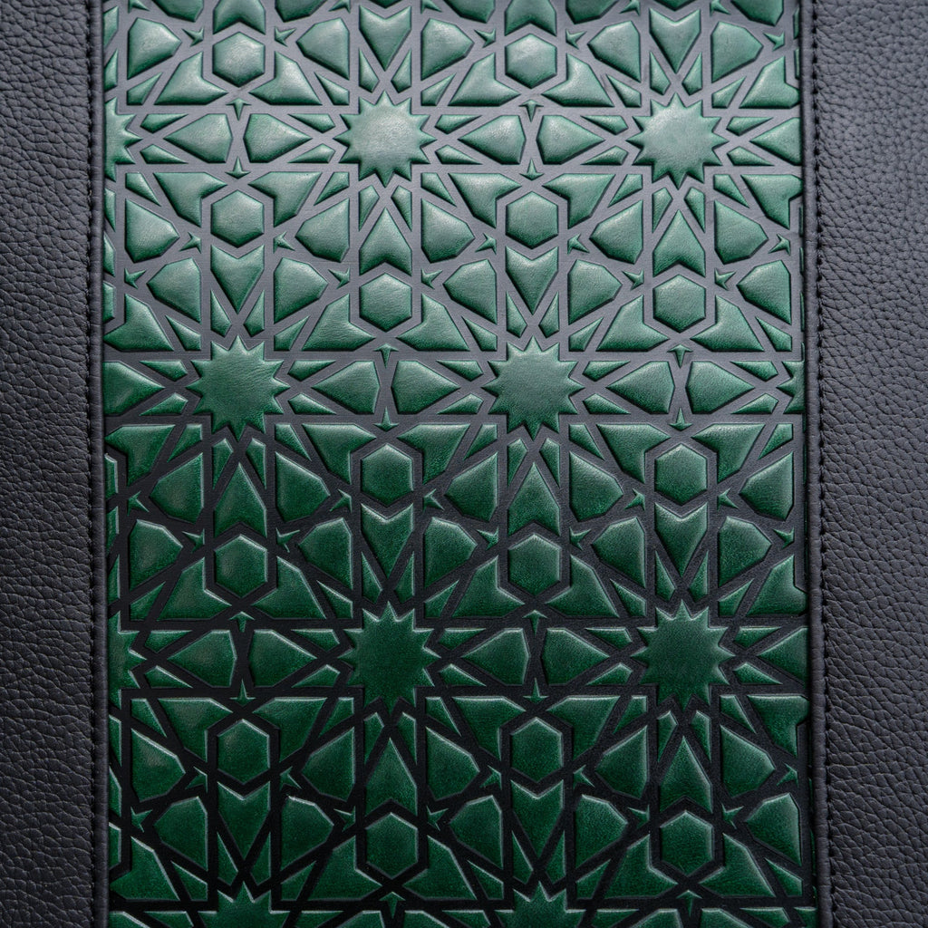 Leather Tote Bag Green and Black - Alhambra Pattern Embossed