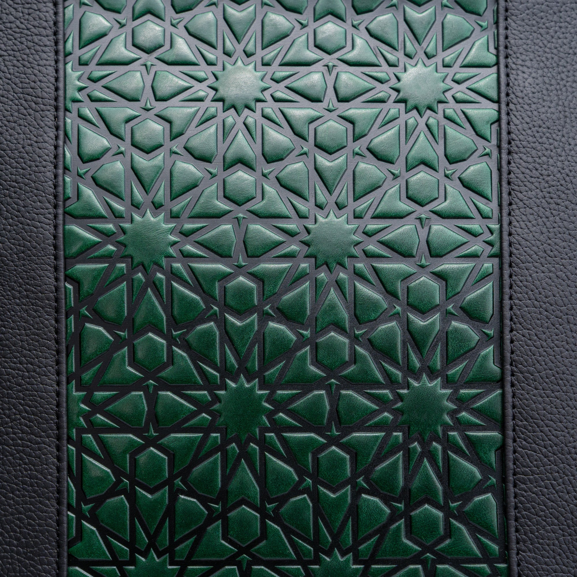 Leather Tote Bag Green and Black - Alhambra Pattern Embossed