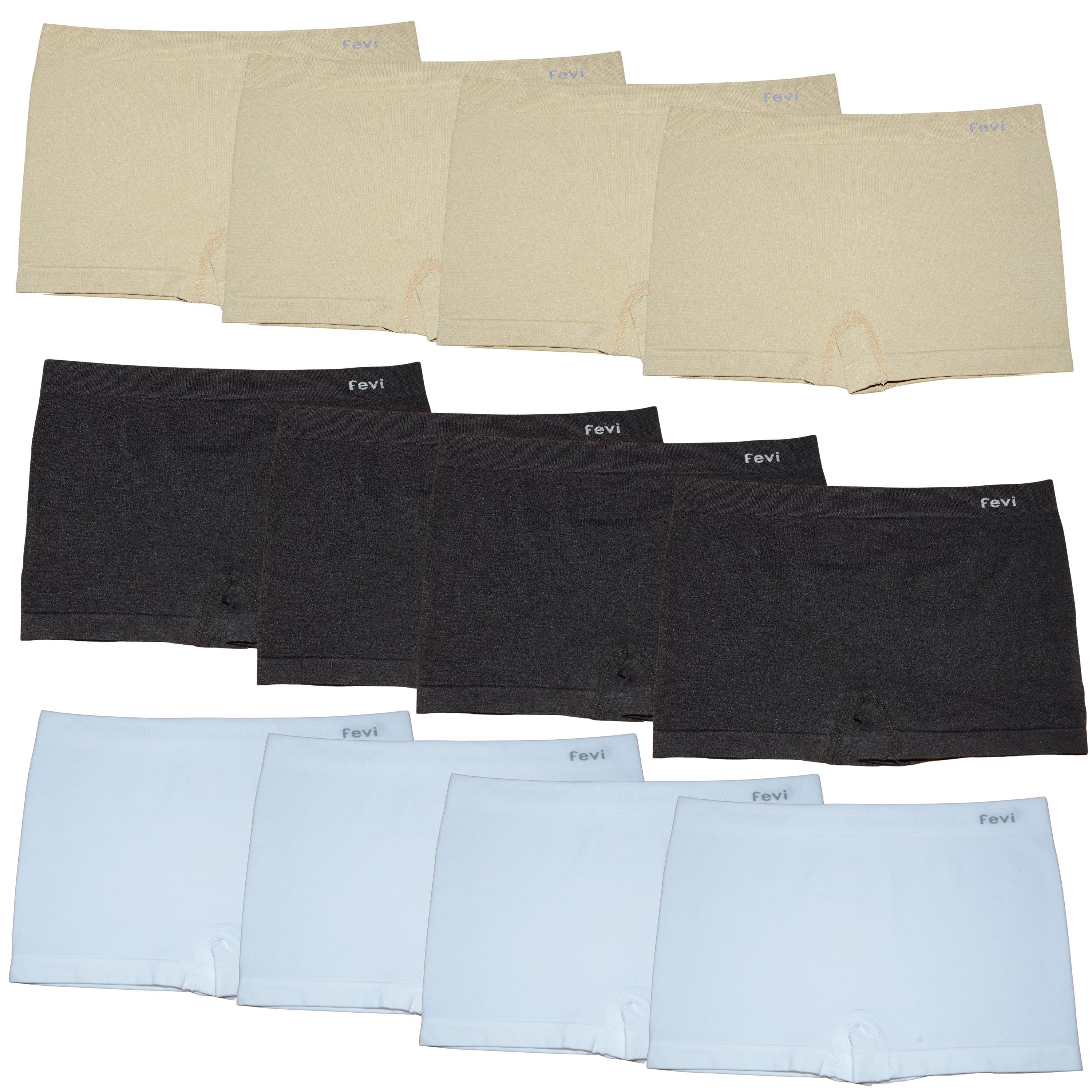 FEVI | Pack de 12 Culottes en 1 o 3 colores diferentes: Negro, Blanco y Beige | Talla única