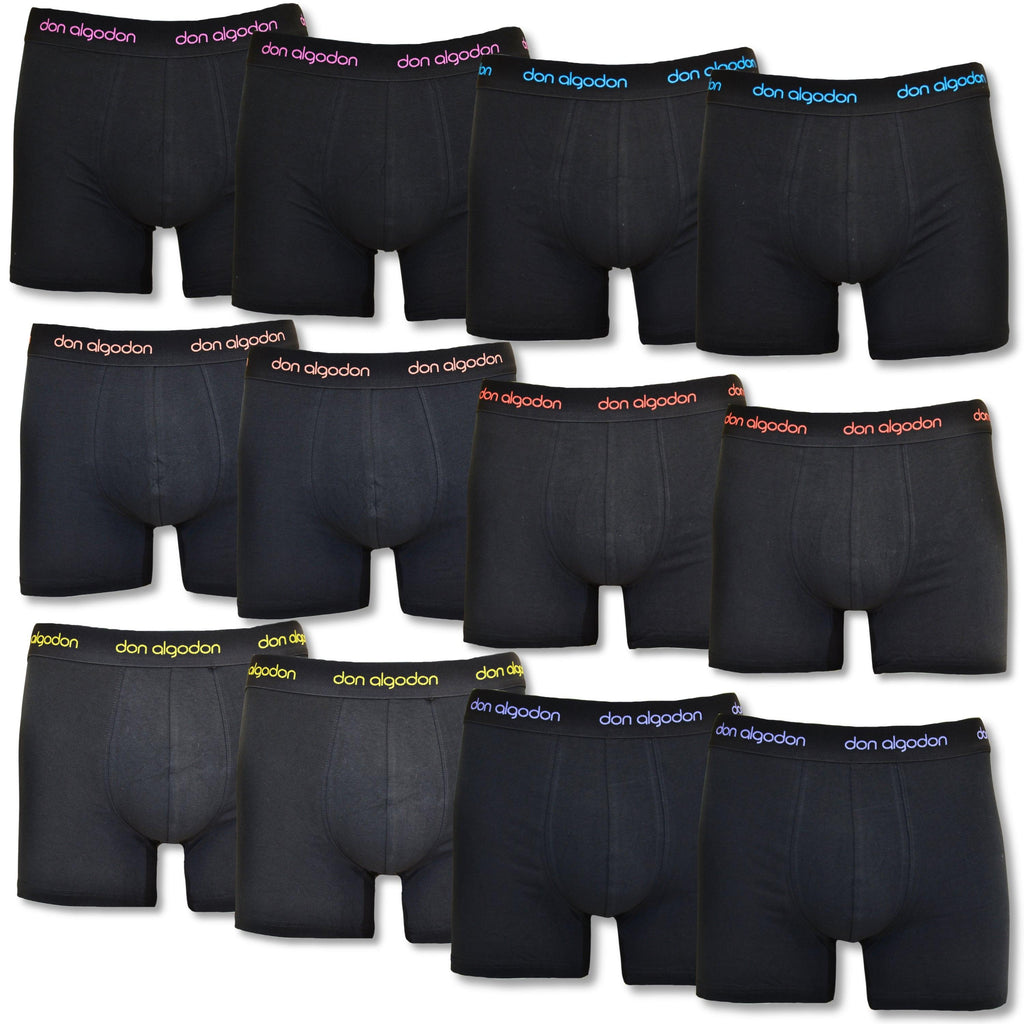 Don Algodon | Pack 12 Boxers para Hombre | Negros con Cintura de Colores | Transpirables