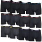 Don Algodon | Pack 12 Boxers para Hombre | Negros con Cintura de Colores | Transpirables