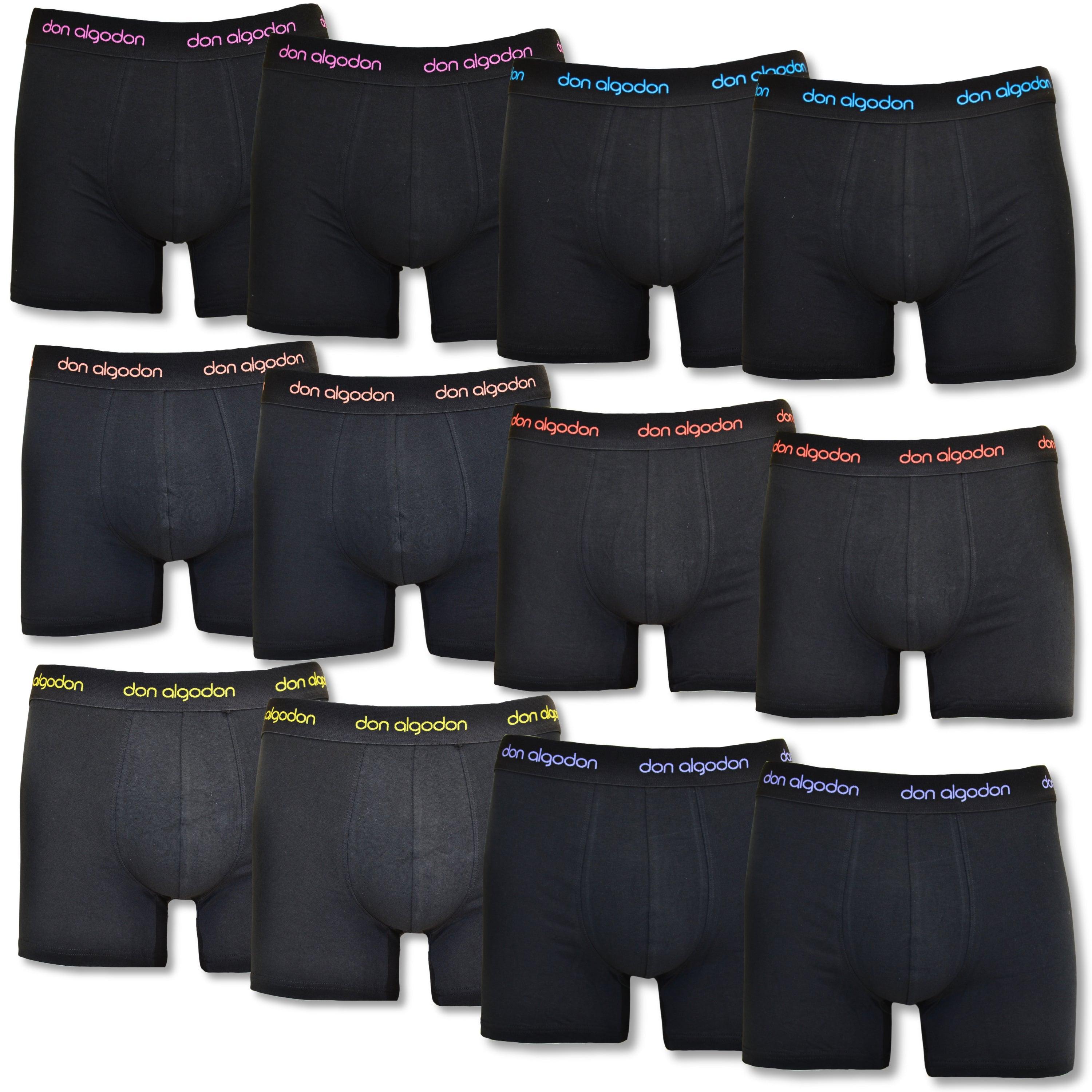 Don Algodon | Pack 12 Boxers para Hombre | Negros con Cintura de Colores | Transpirables