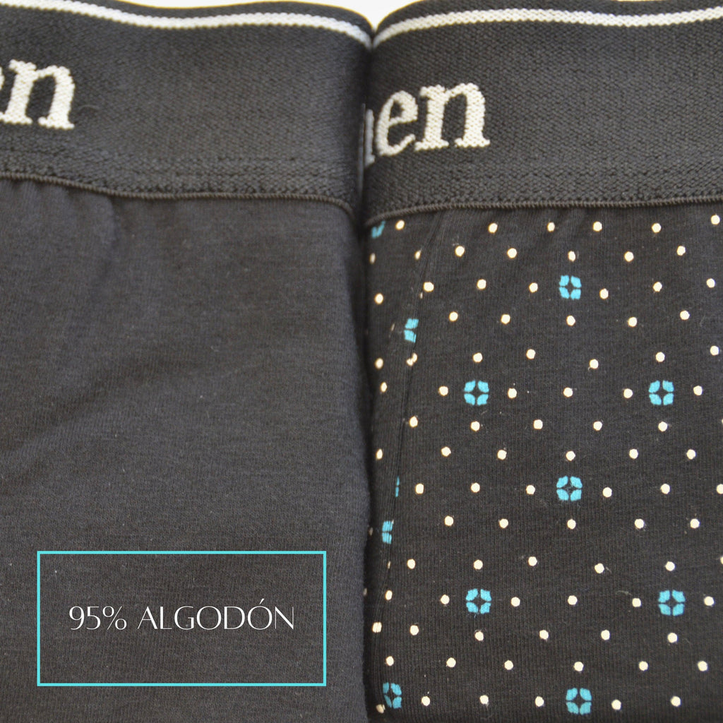 FEVI | Pack de 6 Boxers | 95% Algodón | 3 Lisos y 3 Estampados | Colores : Negro, Gris y Marino | Transpirables