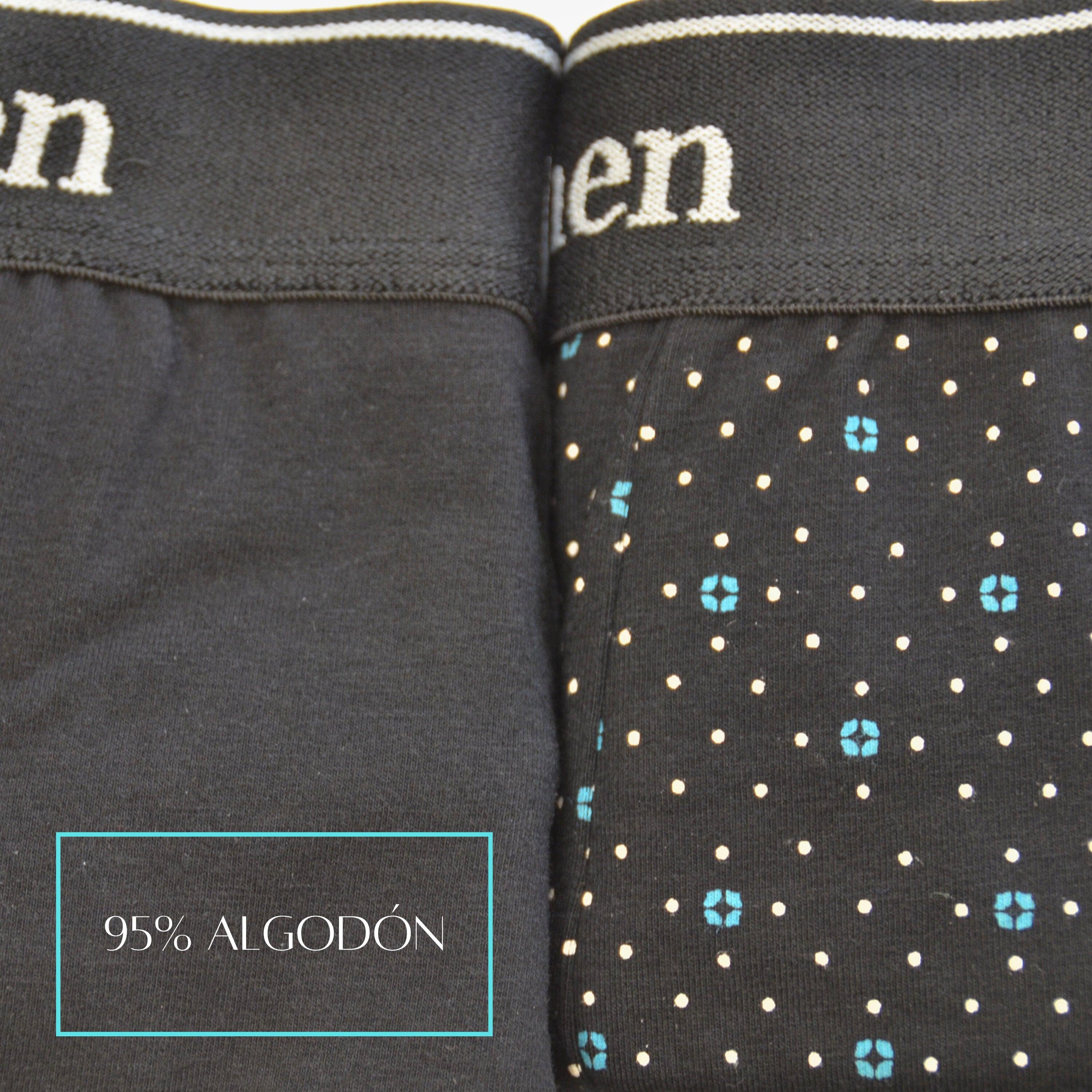 FEVI | Pack de 6 Boxers | 95% Algodón | 3 Lisos y 3 Estampados | Colores : Negro, Gris y Marino | Transpirables