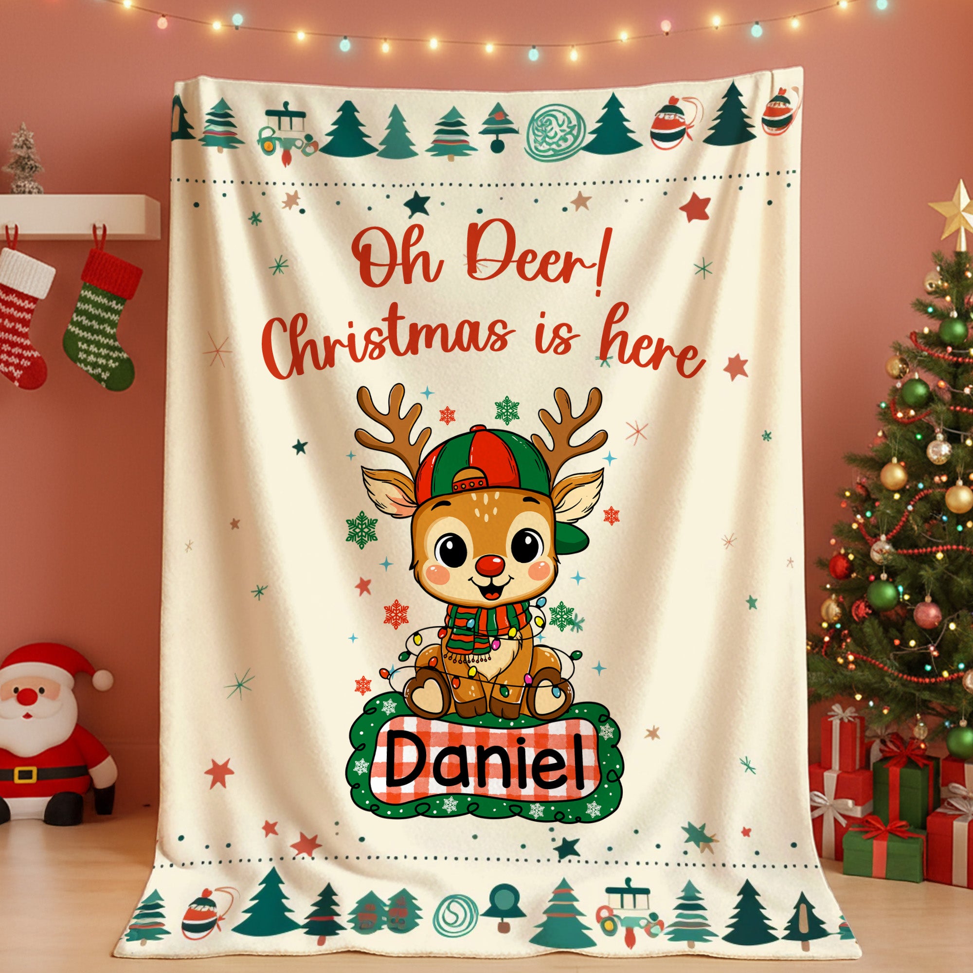 Personalizada Navidad lindo ciervo suave manta con nombre decoración del hogar regalo de Navidad para los niños amigos