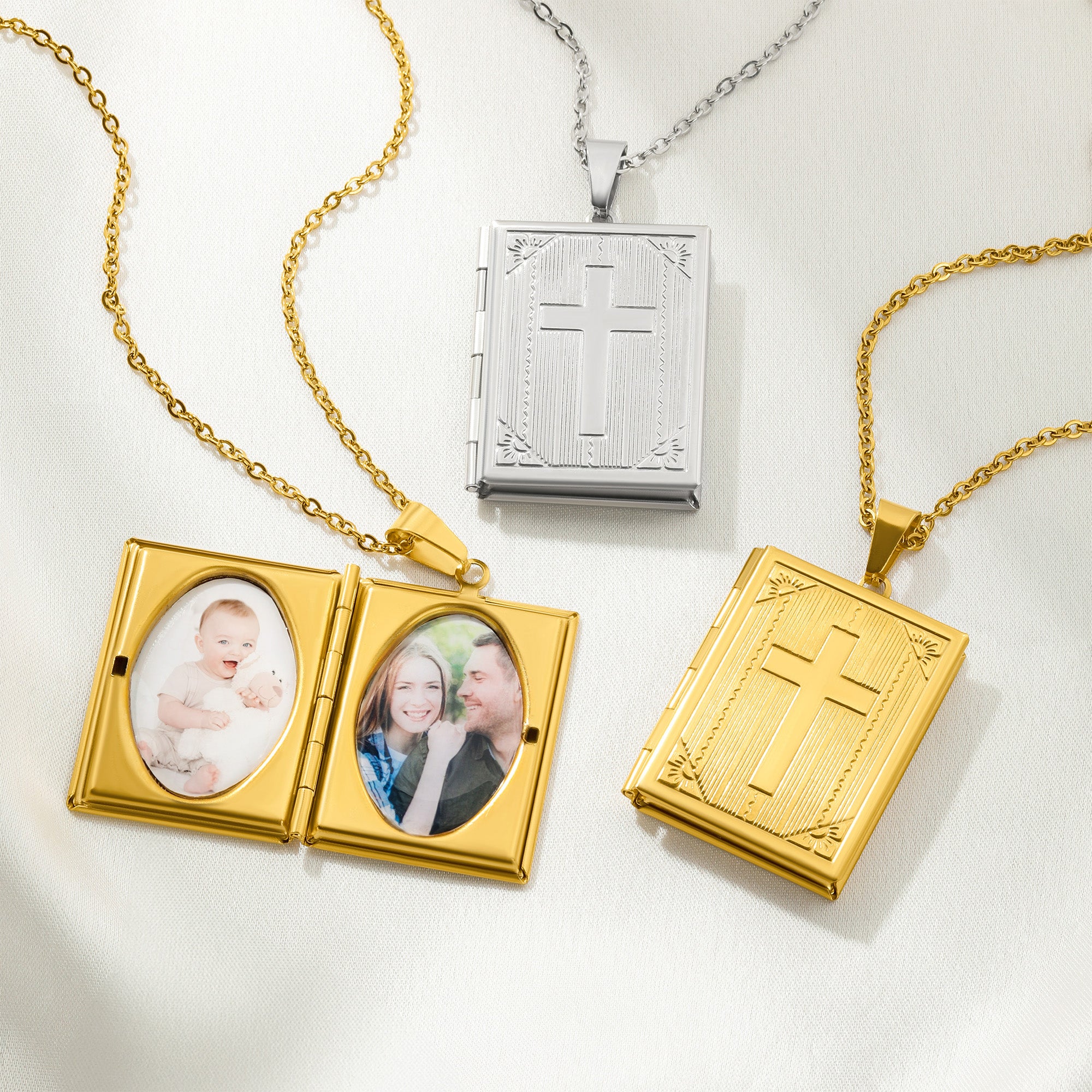 Personalizada Cruz Libro Relicario Collar con Fotos Navidad Cumpleaños Aniversario Regalo para Cristianos Mujeres