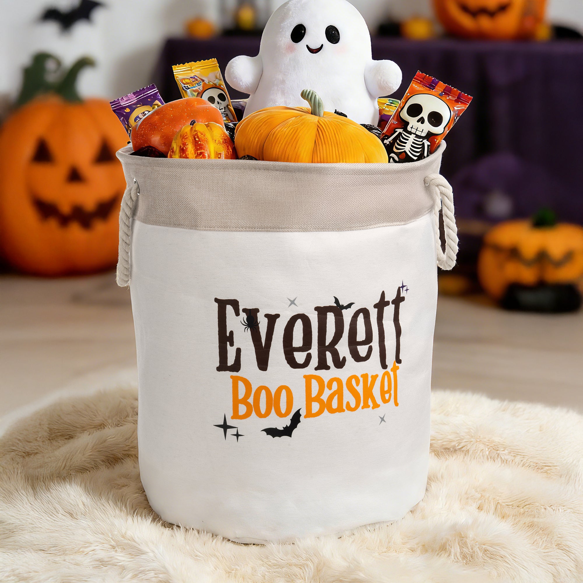 Cesta de caramelos personalizada con nombre Bat Spider Hat Boo Basket Halloween Trick or Treat Activity Gift for Kids Teens