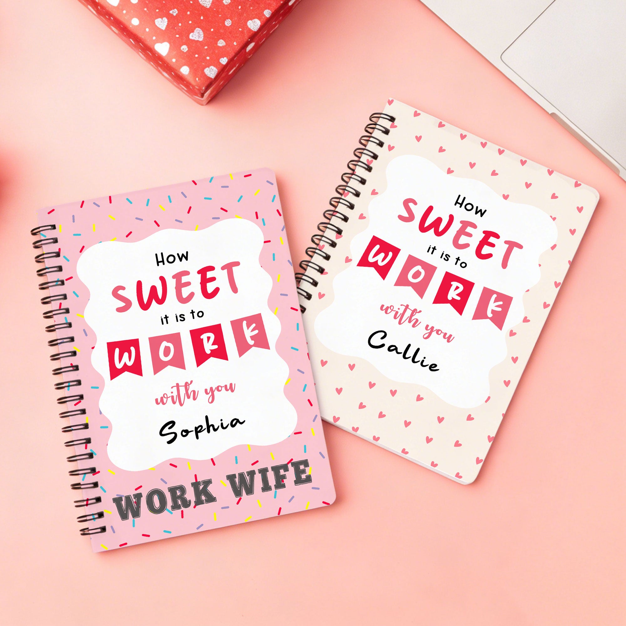 Cuaderno espiral A5 personalizado Sweet to Work with You multicolor con nombre y 120 páginas rayadas Regalo de cumpleaños para un colega amigo
