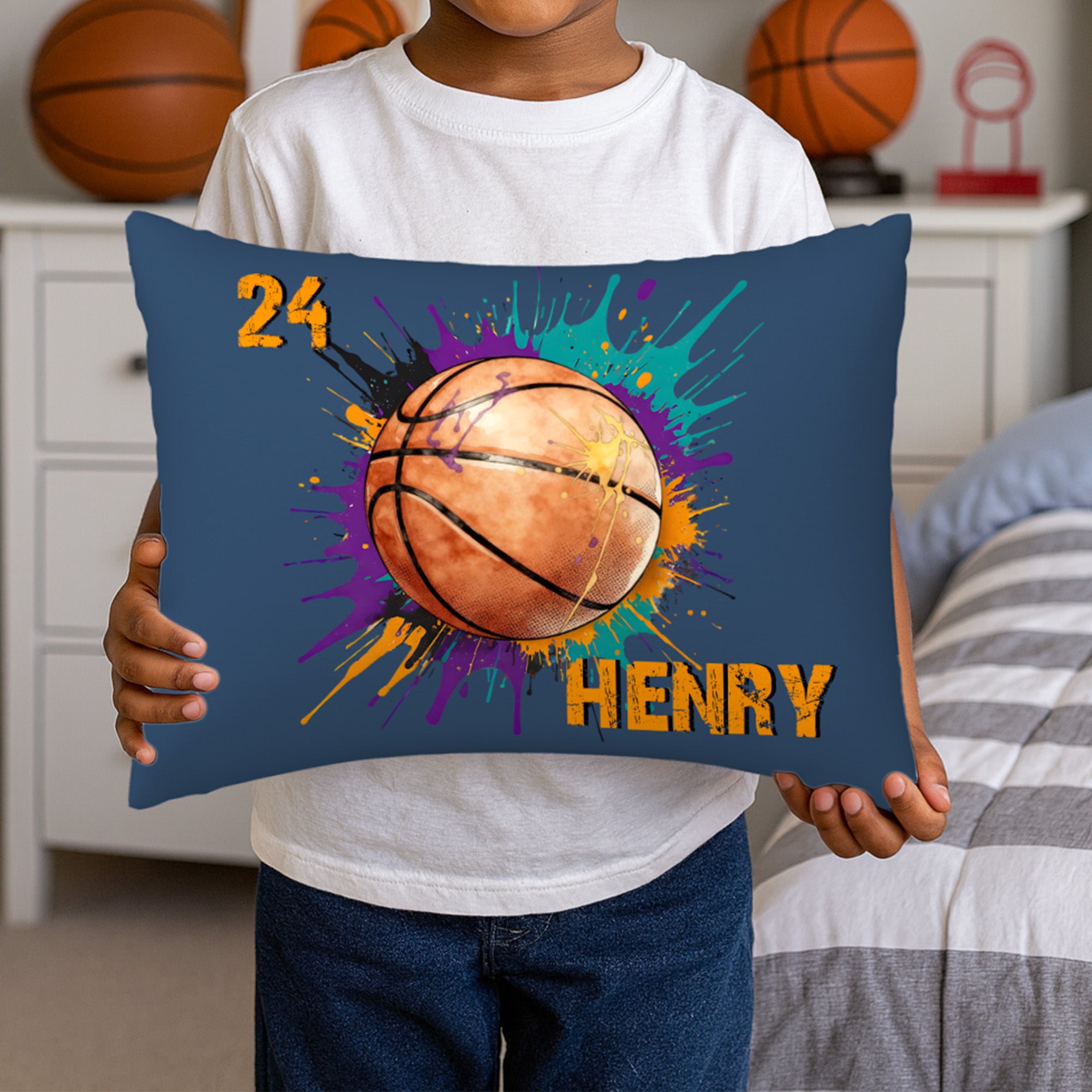 Funda de cojín de béisbol personalizada con salpicaduras de pintura Decoración del hogar Cumpleaños Día del partido Regalo para niños amantes de la pelota
