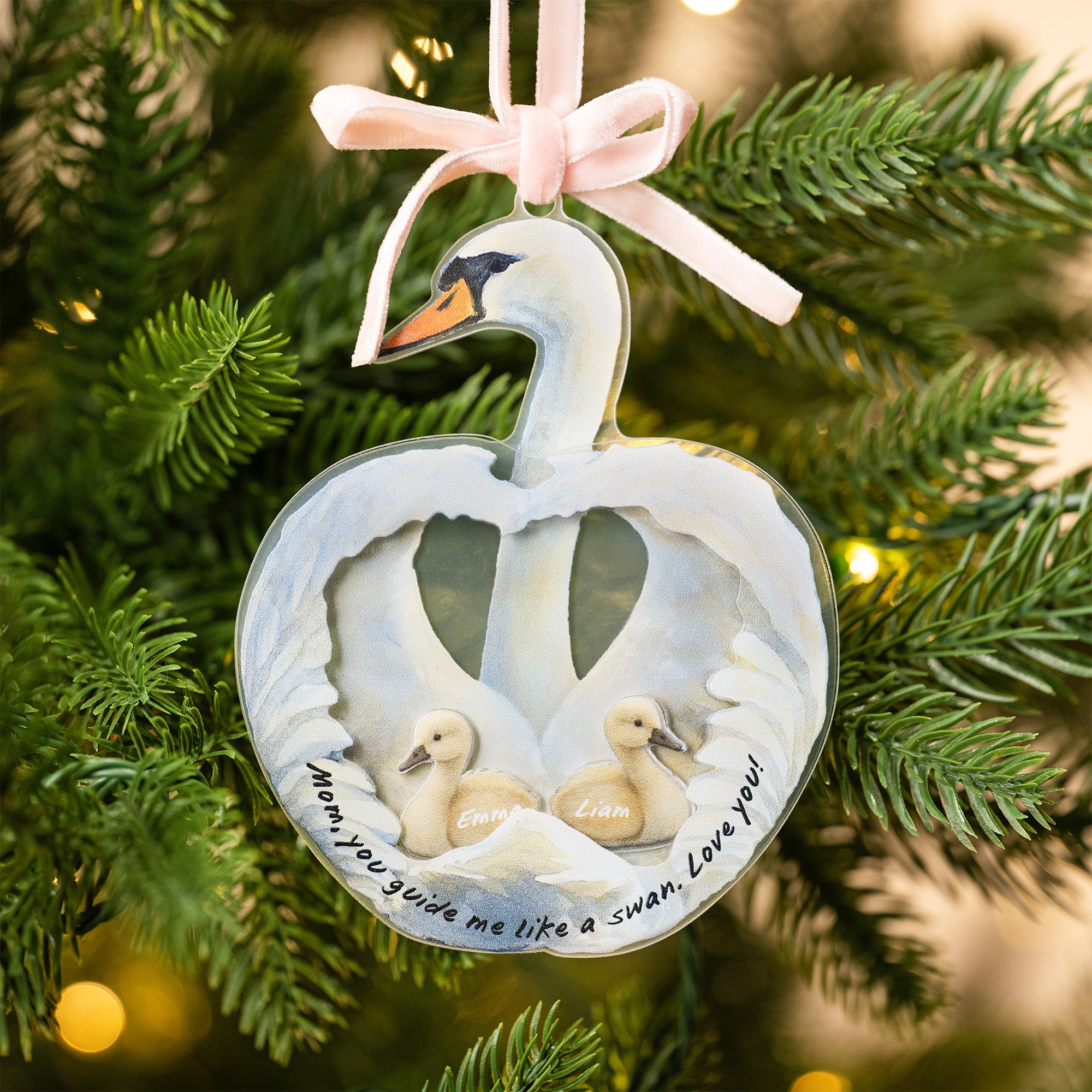 Cisne madre acuarela personalizado y 1-5 bebés cisnes Acrílico Shaker Ornamento con nombres Cumpleaños Día de la Madre Regalo de Navidad para mamá