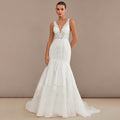 Bridal Wedding Dress Ivory Sleeveless Long V-Neck Mermaid
