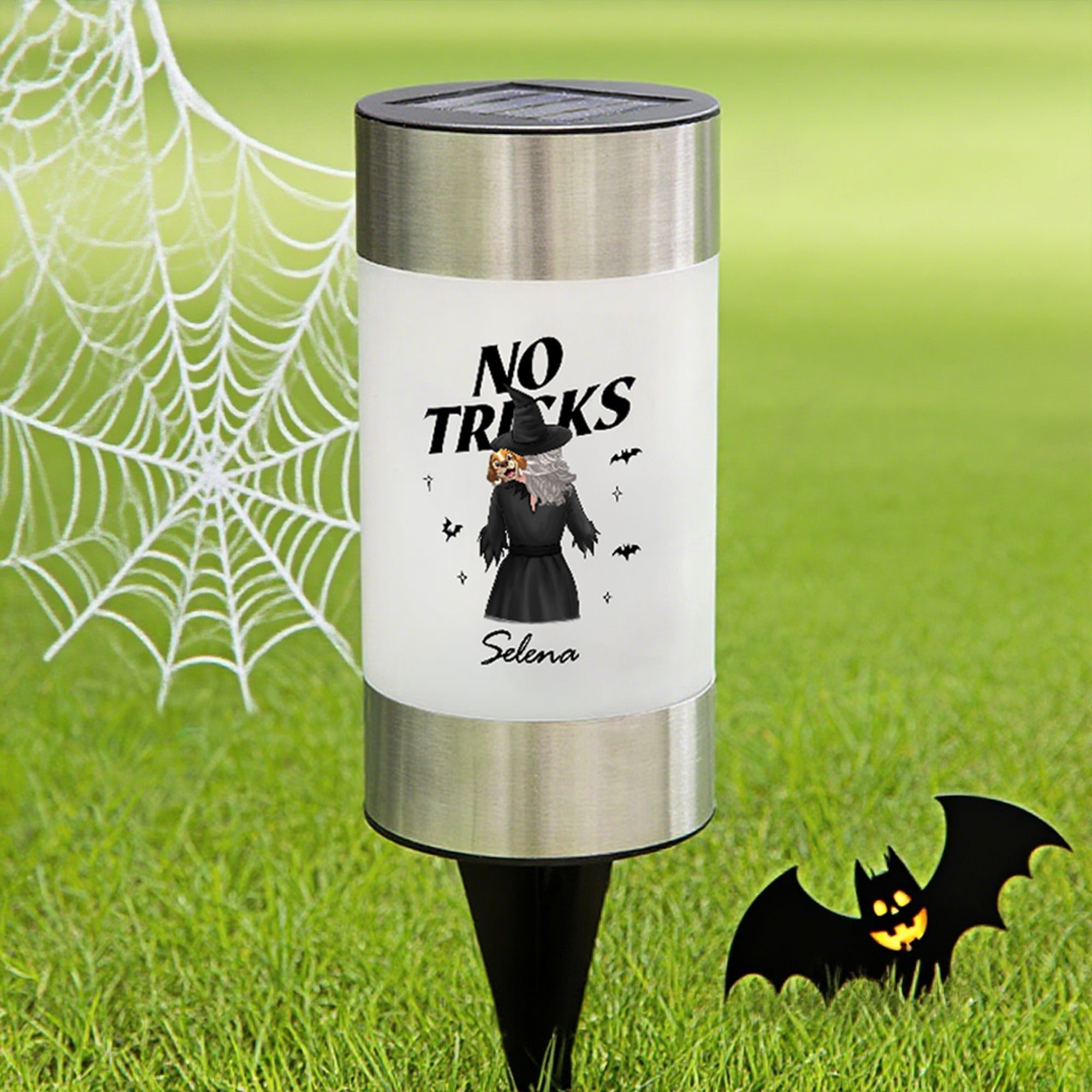 Luz Solar de Jardín Personalizada Halloween Perro de Caricatura Impermeable con Nombre Desmontable Decoración de Jardín Regalo de Halloween para los Amantes de la Jardinería Familiar