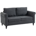 Vintage Chenille Loveseat with Rolled Arms Rubber Wood Legs, Dark Grey