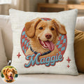 Personalizada linda mascota Foto Checkboard Imitación Bordado Efecto Arrojar Funda de almohada con nombre Decoración del hogar Regalo de cumpleaños para los amantes del gato perro mascota