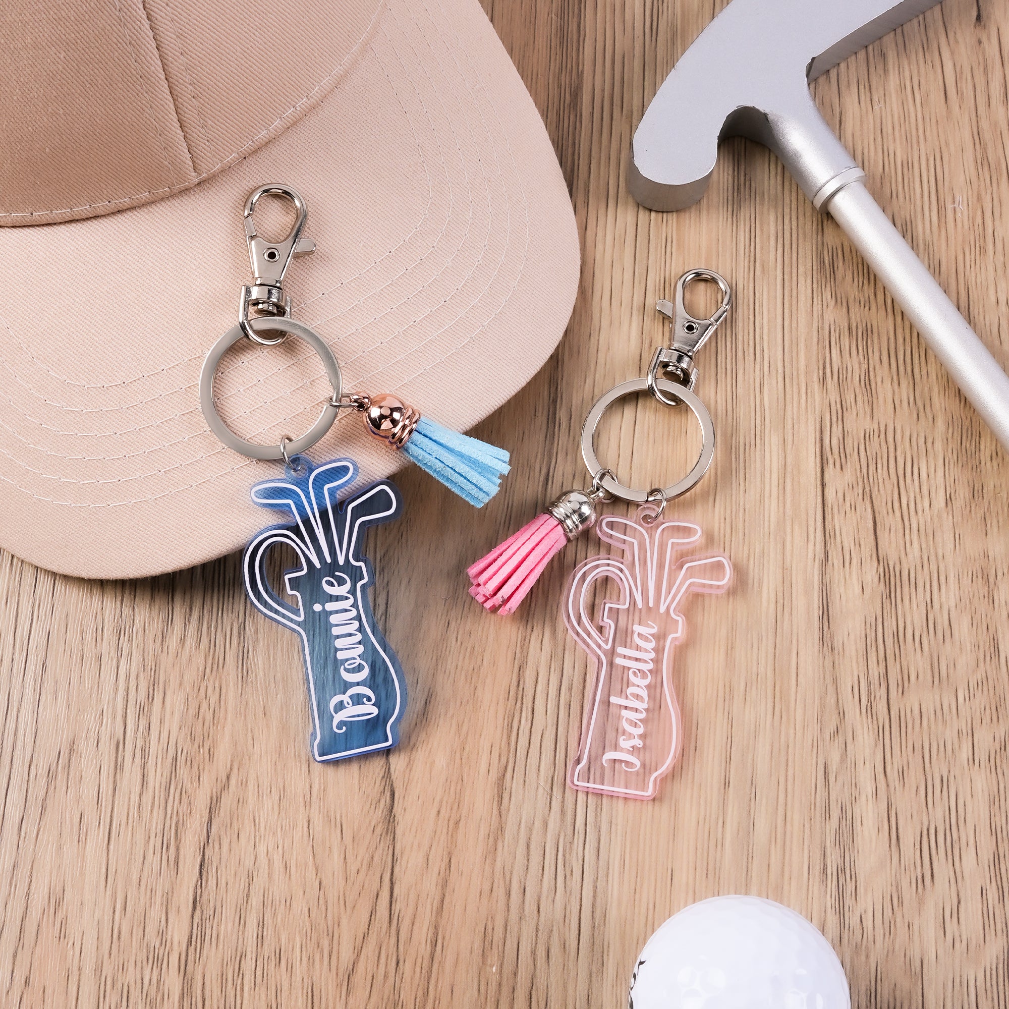 Llavero acrílico personalizado de golf con nombre y borla Etiqueta para bolsa Regalo de cumpleaños de Navidad de fin de temporada para jugadores amantes del golf