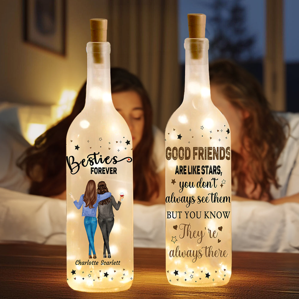 Personalizado Besties Forever Star 2-4 Personajes de dibujos animados LED Botella Lámpara con nombre Bachelorette Party Birthday Gift for Sisters Besties
