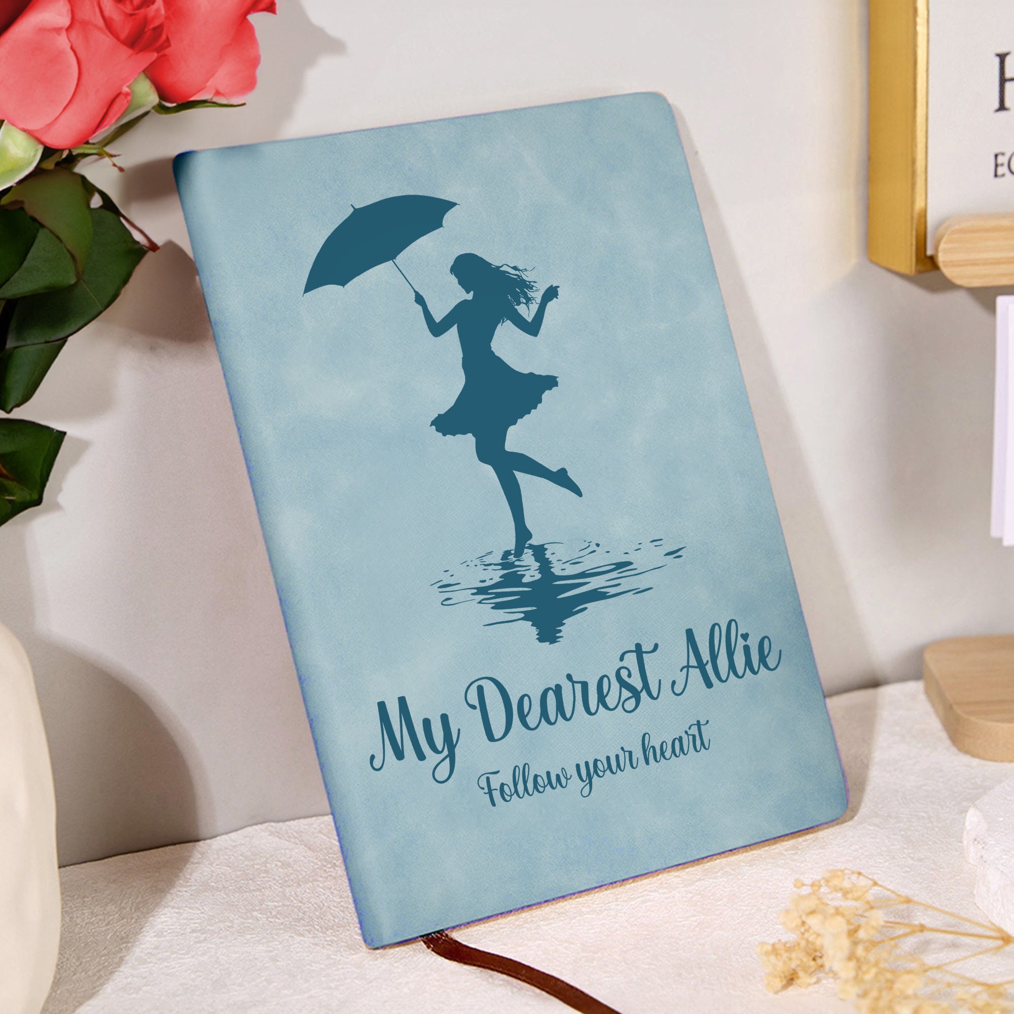 Paraguas Personalizado Escena de Lluvia Bailando Niña Cuaderno A5 con Nombre Uso Diario Inspirador Cumpleaños Aniversario Regalo para Ella