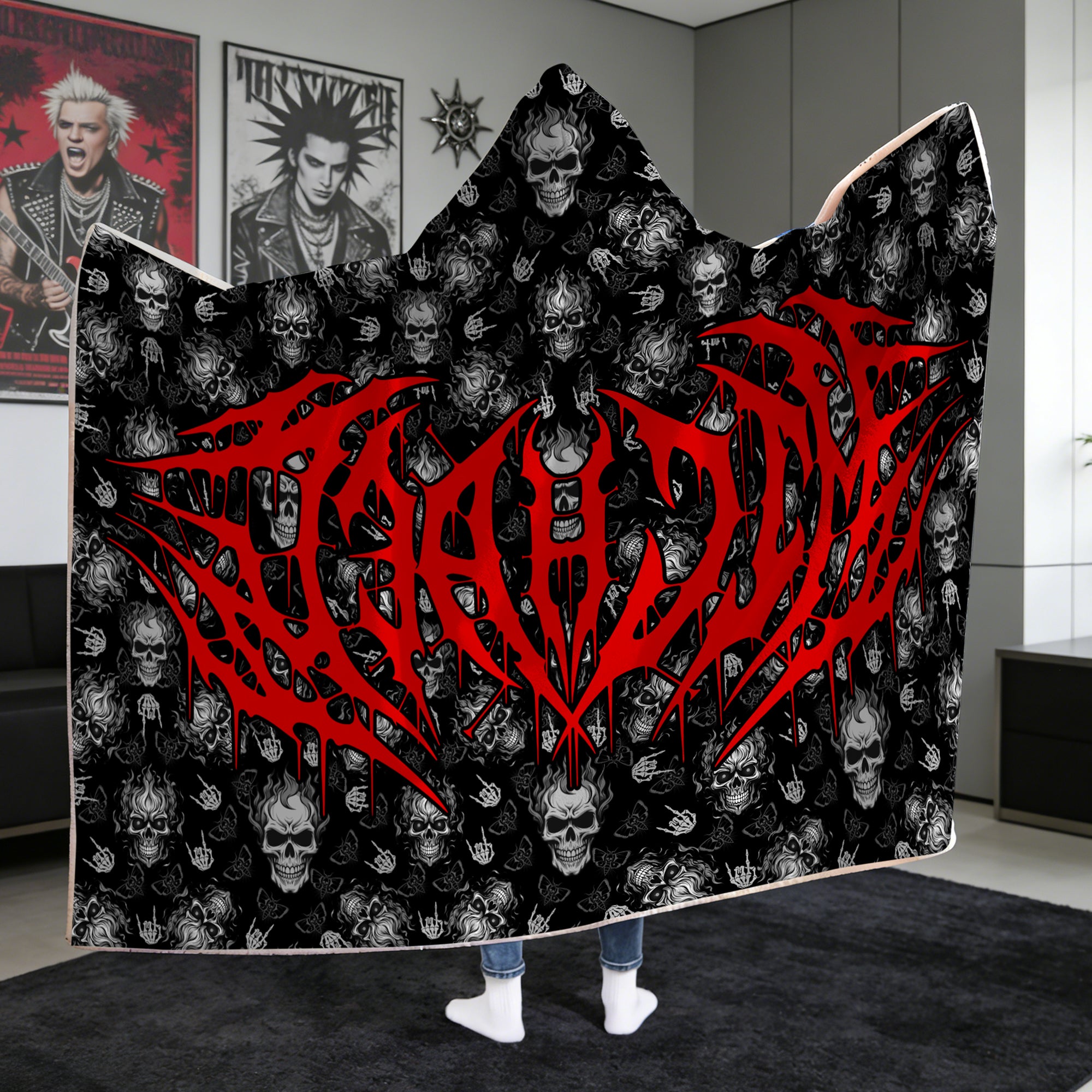 Personalizada Punk Heavy Metal Style Suave manta con capucha con nombre Uso diario Regalo de cumpleaños para amigos Adolescentes Punk Entusiastas
