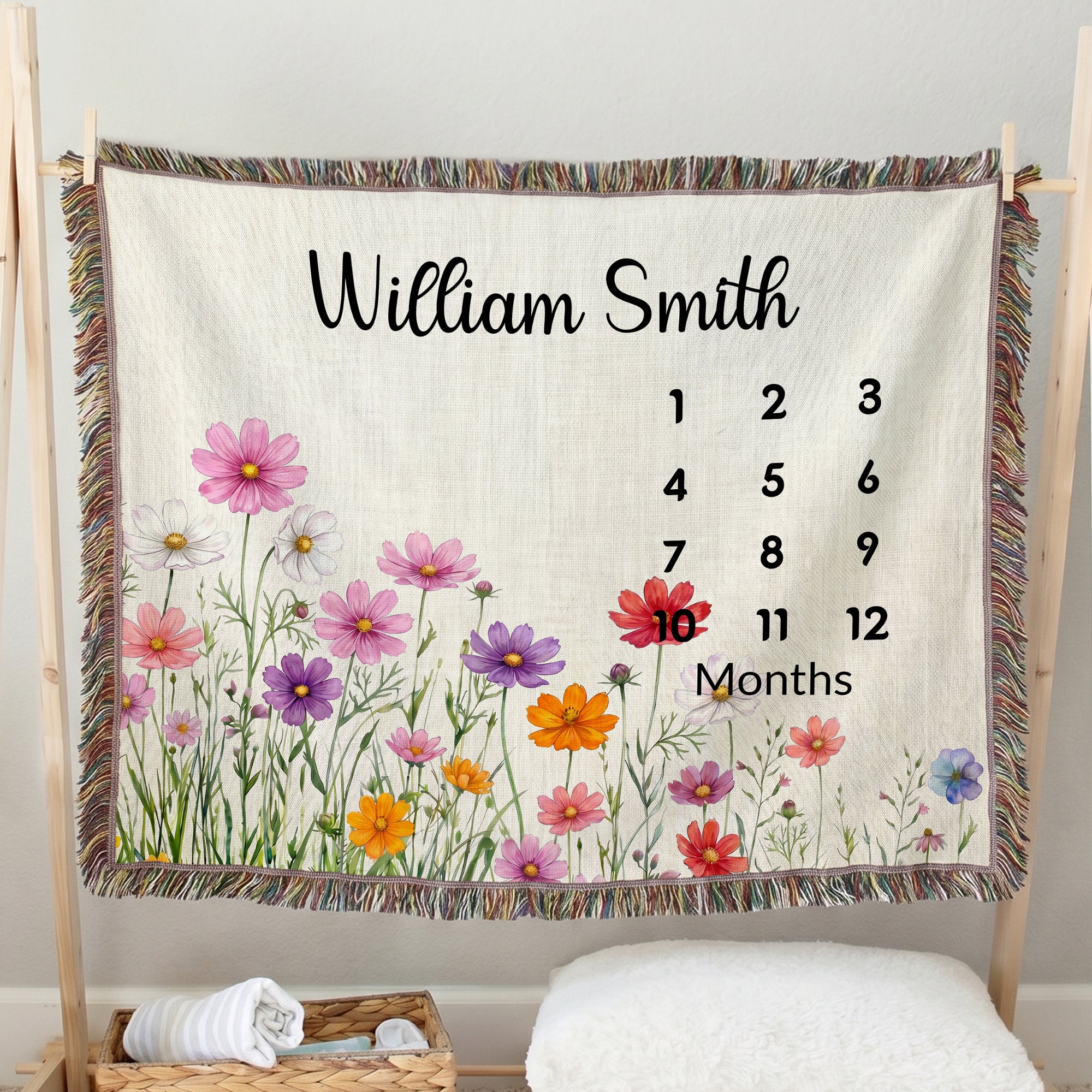 Personalizada Nacimiento Flor Borla Suave manta con nombre y fecha Decoración del hogar Baby Shower Cumpleaños Regalo para recién nacido Nueva mamá