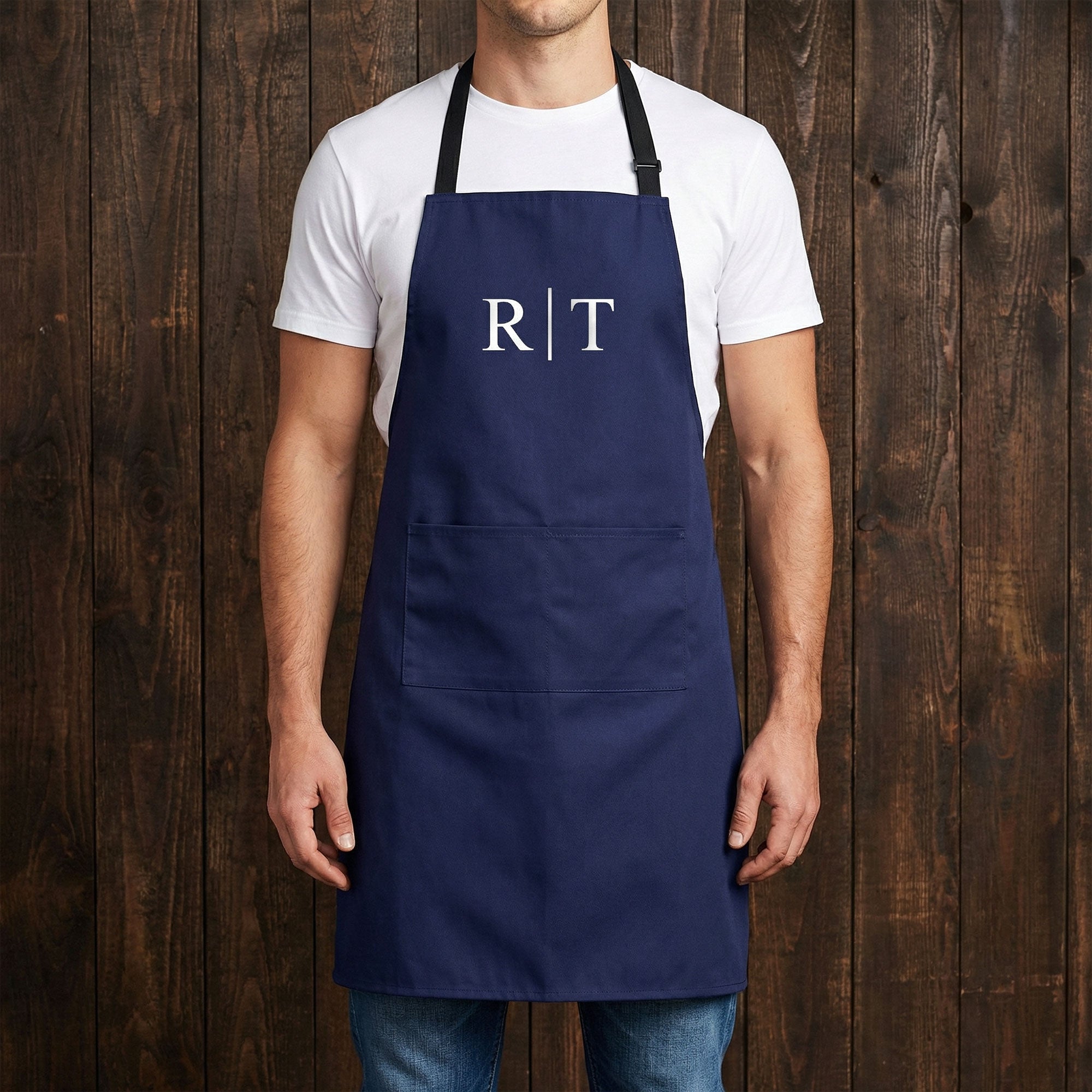 Delantal de adulto con nombre e inicial Personalizado Vintage Simple Patrón Cocina Diaria Día del Padre Cumpleaños Regalo para Papá Hombre