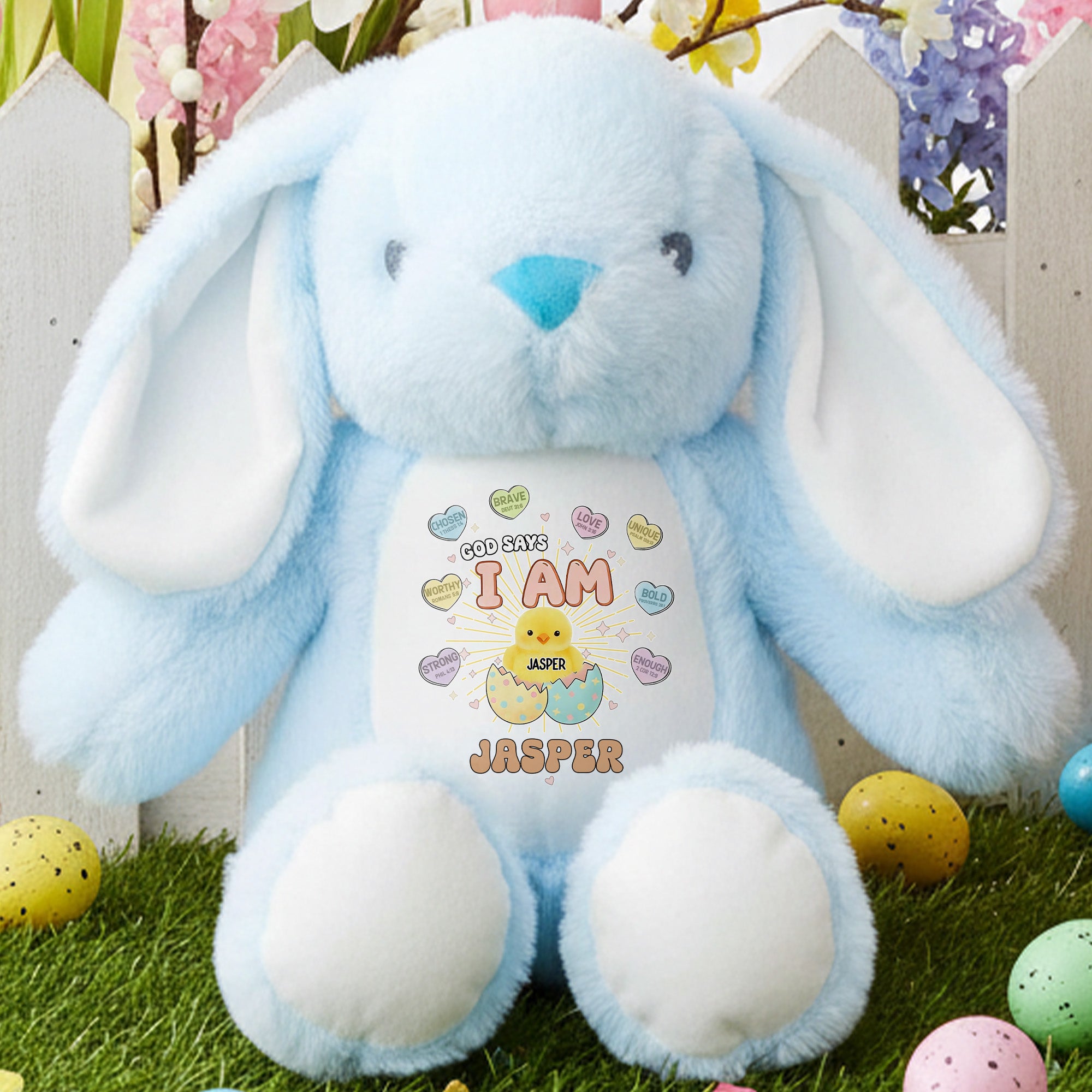 Conejito de Pascua de peluche personalizado con el nombre del conejo de Pascua de la caza del huevo de Pascua de regalo para niños niños niñas