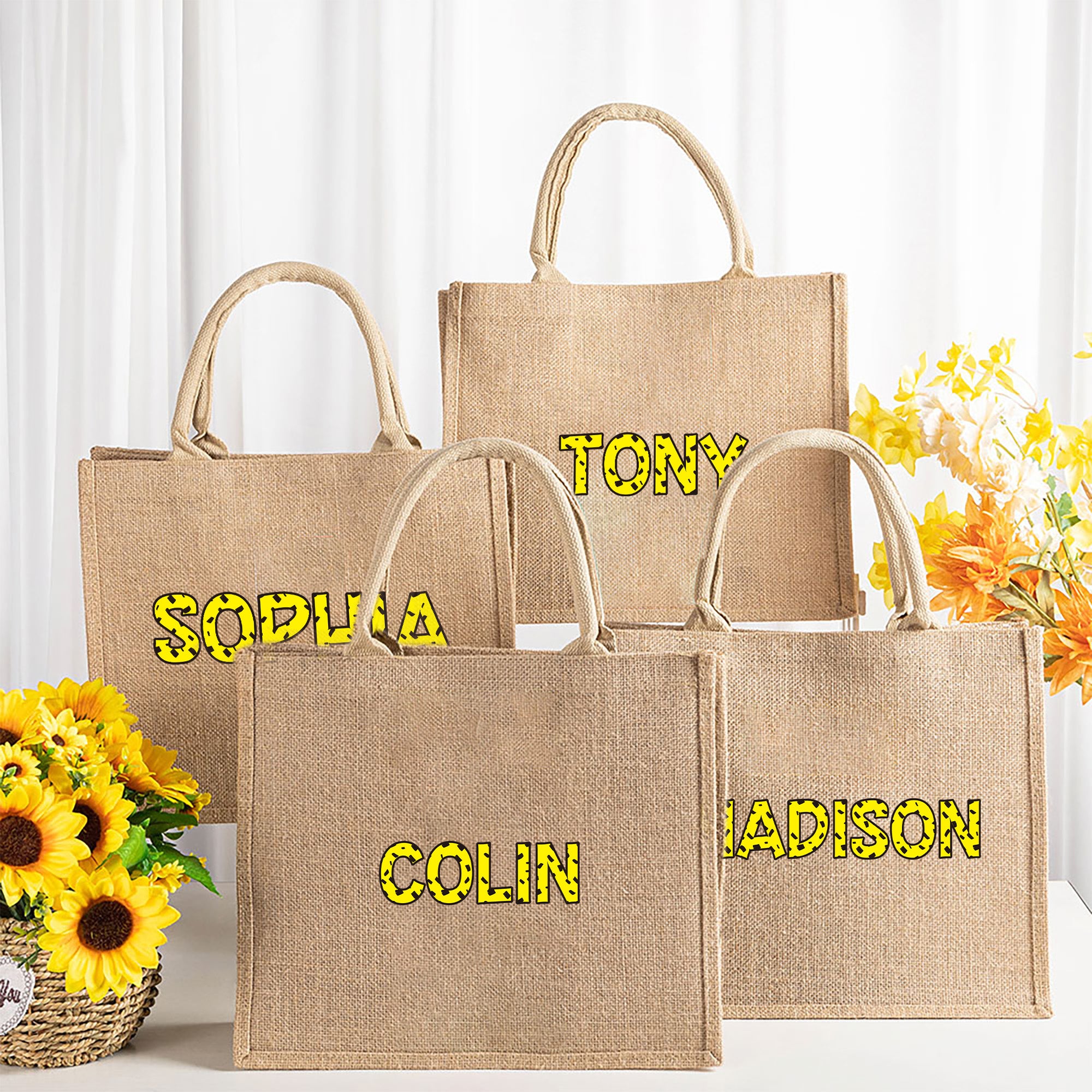 Marsupilami de cola larga personalizado Nombre del leopardo Bolsa grande de yute Tote Regalo de cumpleaños para la familia Amigos | Callie × Marsupilami®.