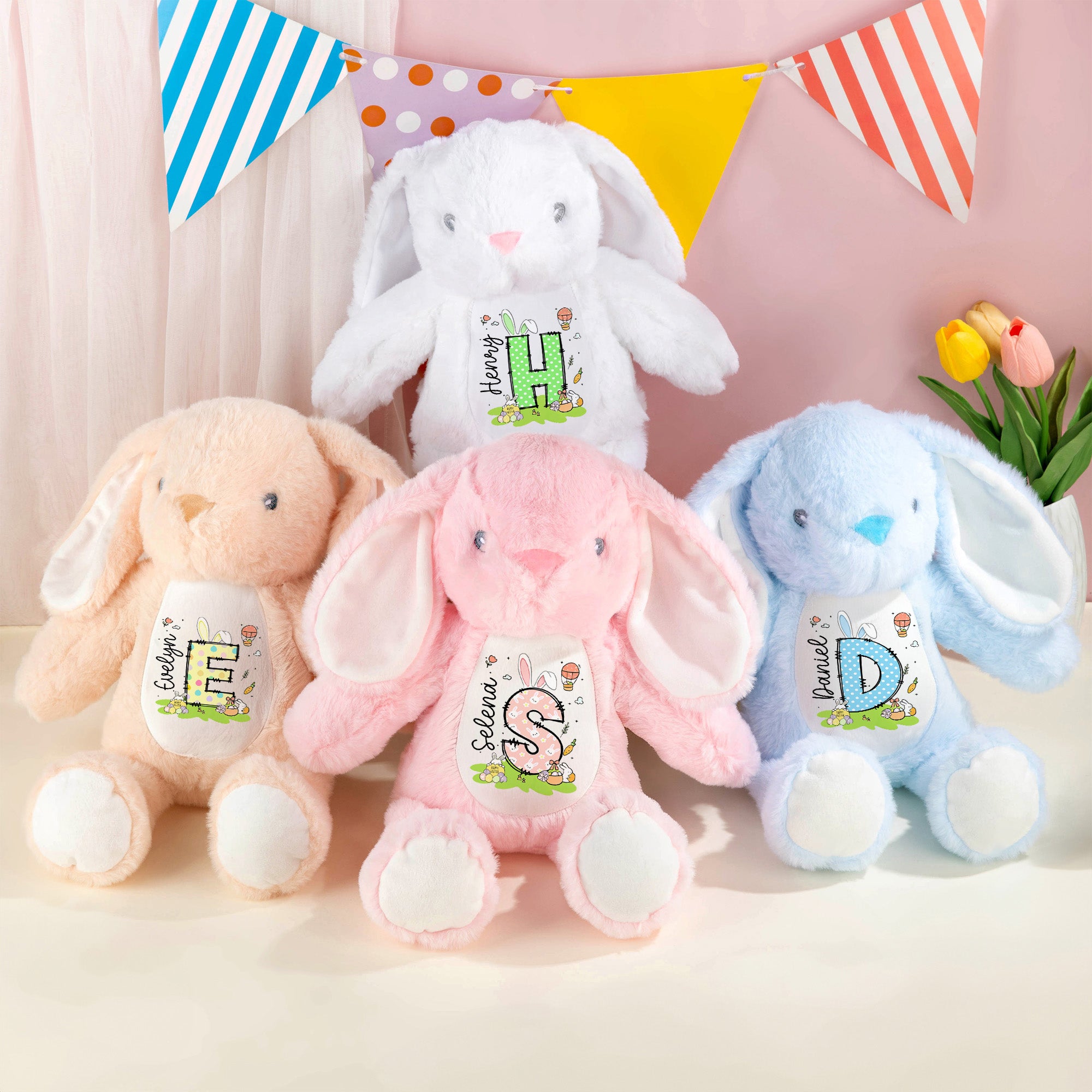 Conejito de Pascua de Peluche Personalizado Multicolor Peter Rabbit Peluche con Nombre Regalo de Pascua para Recién Nacidos Niños