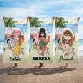 Toalla de playa de gran tamaño y secado rápido personalizada con el nombre de un personaje de dibujos animados Vacaciones de verano Esenciales Fiesta en la playa Regalo de cumpleaños para la familia A