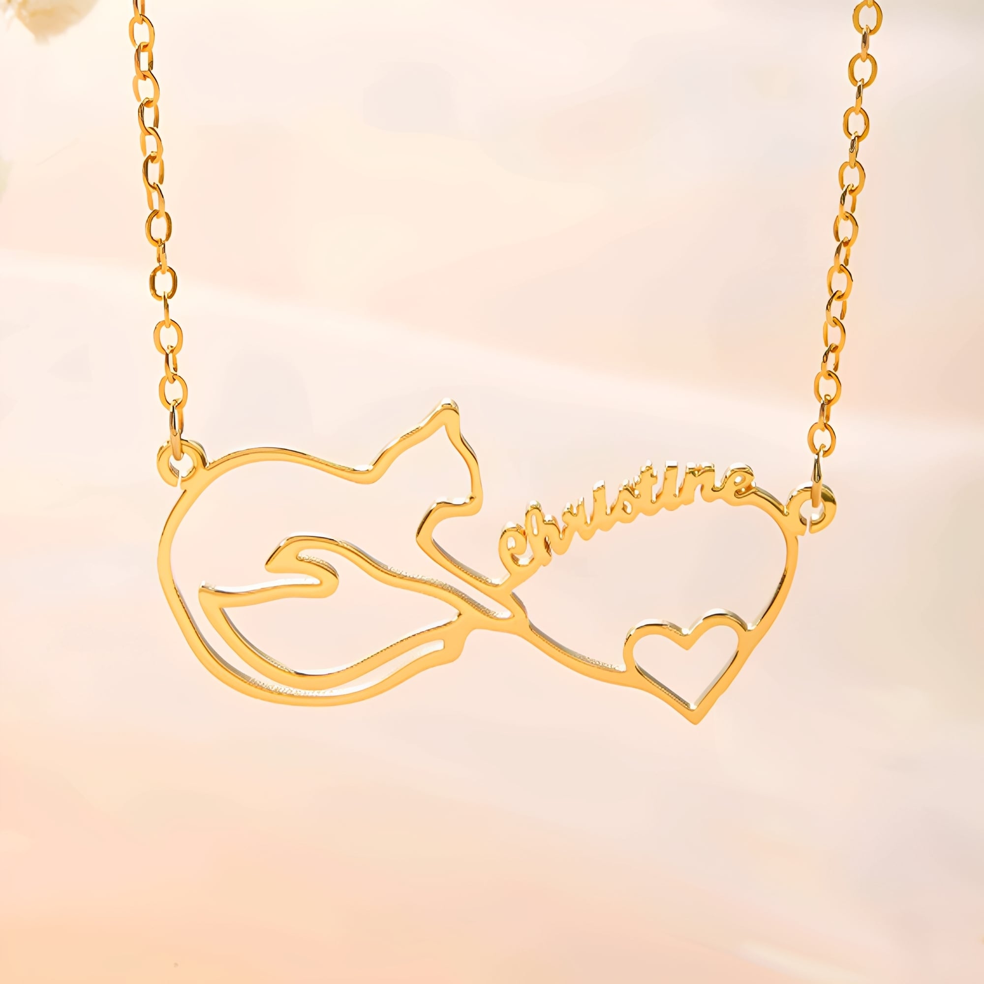 Personalizado Mobius Cat Nombre Love Heart Collar Minimalista Joyería Cumpleaños Aniversario Regalo para el dueño Cat Lover