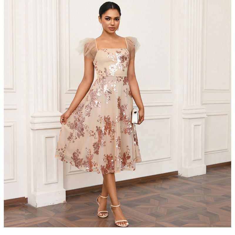 Bridal Wedding Dress Champagne Sleeveless Short Square A-line